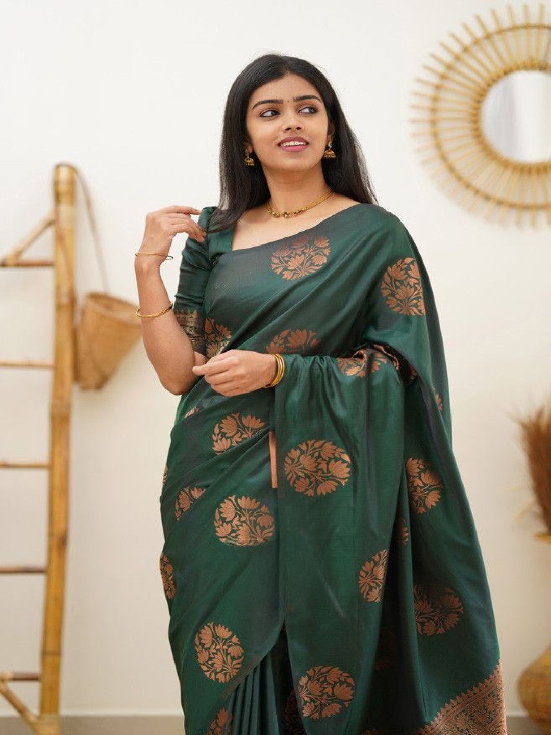 

KALINI Woven Design Zari Pure Silk Banarasi Saree, Green