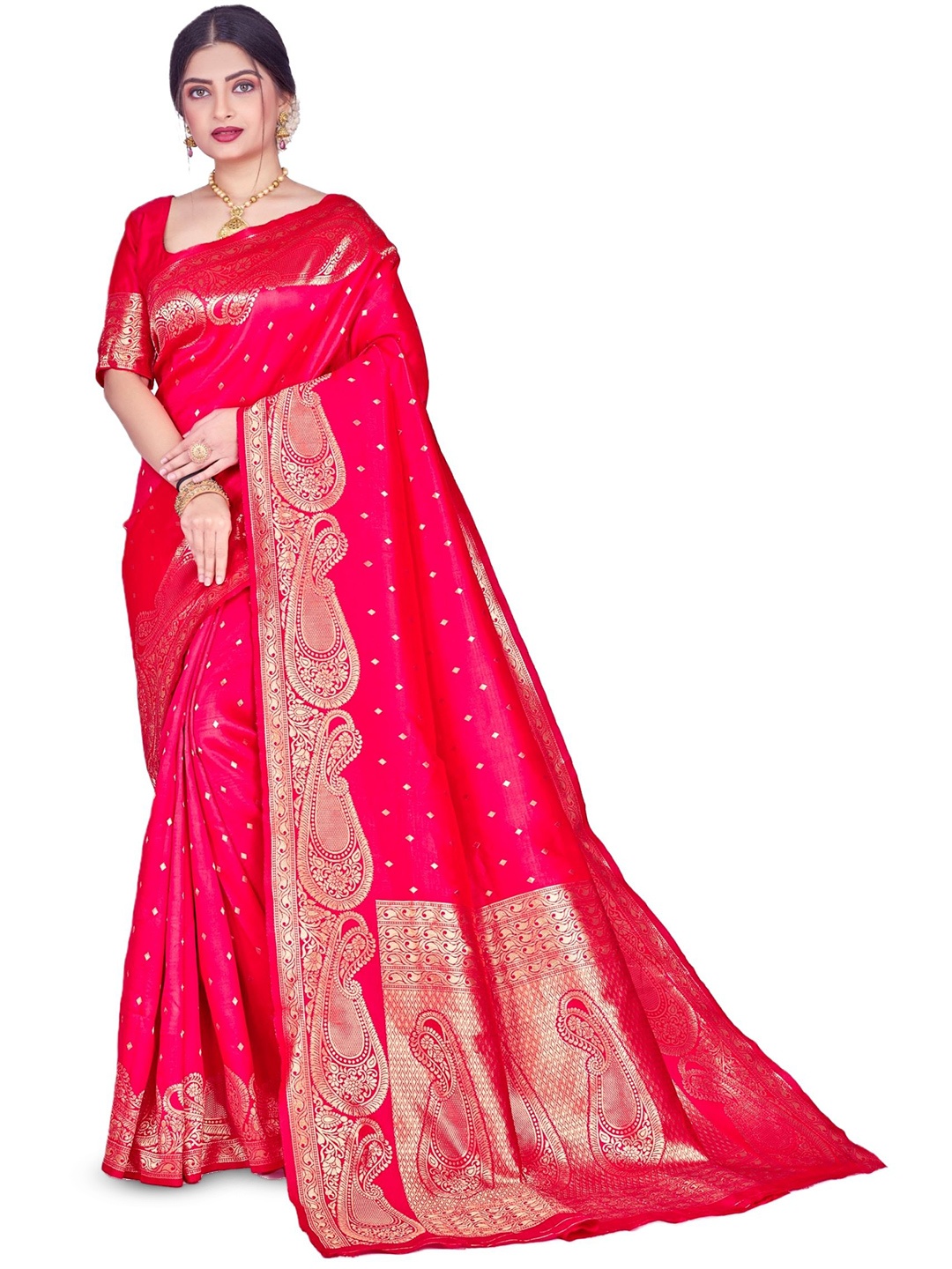 

Melok Woven Design Zari Art Silk Banarasi Saree, Red