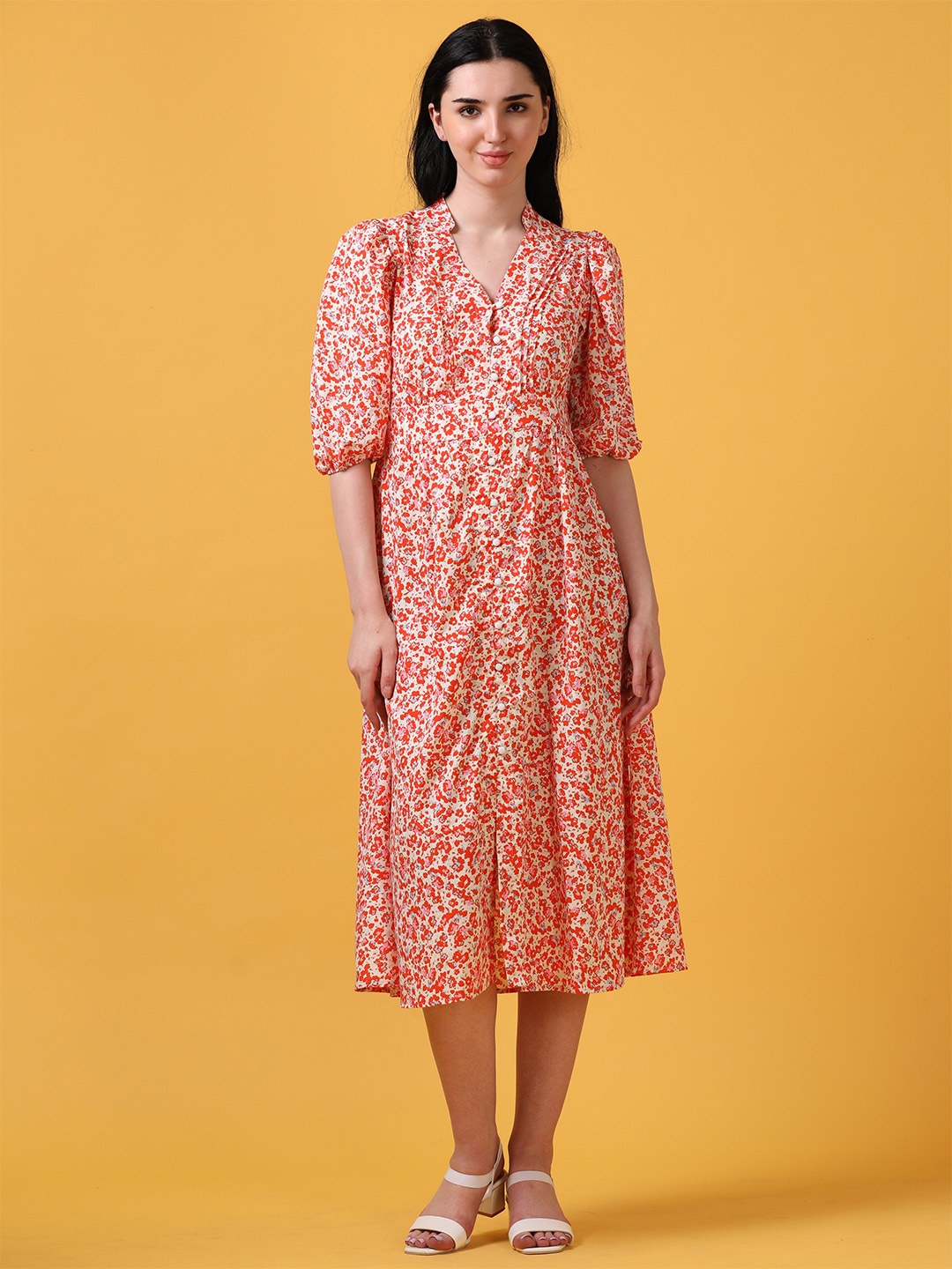 

Hassu's Floral Print Fit & Flare Midi Dress, White