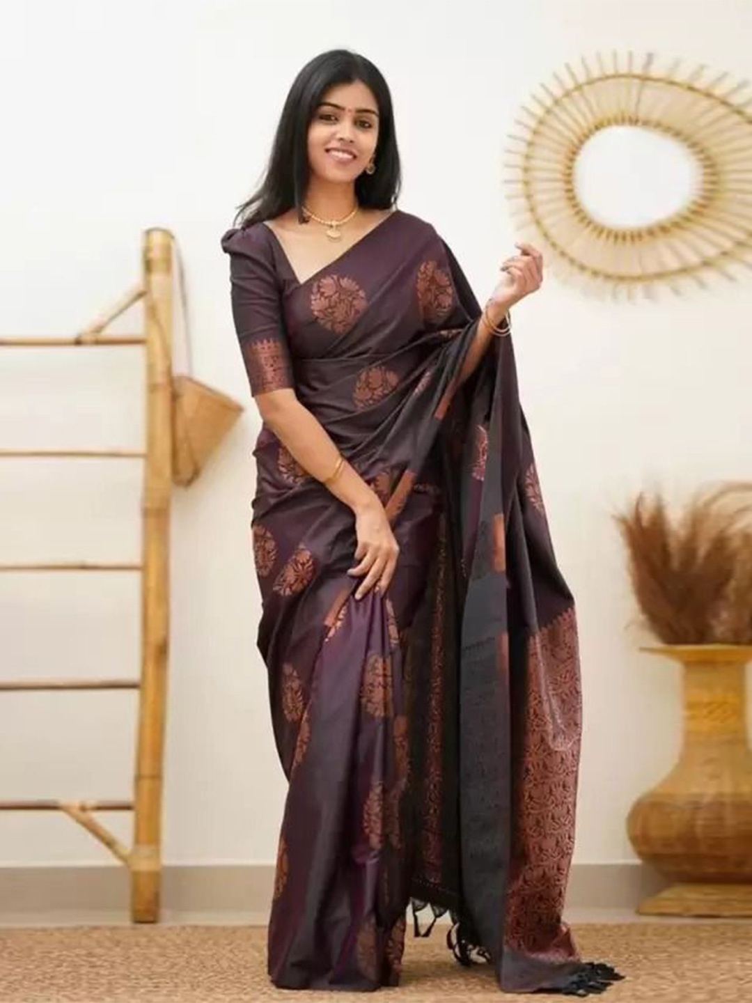 

KALINI Woven Design Zari Pure Silk Kanjeevaram Saree, Purple