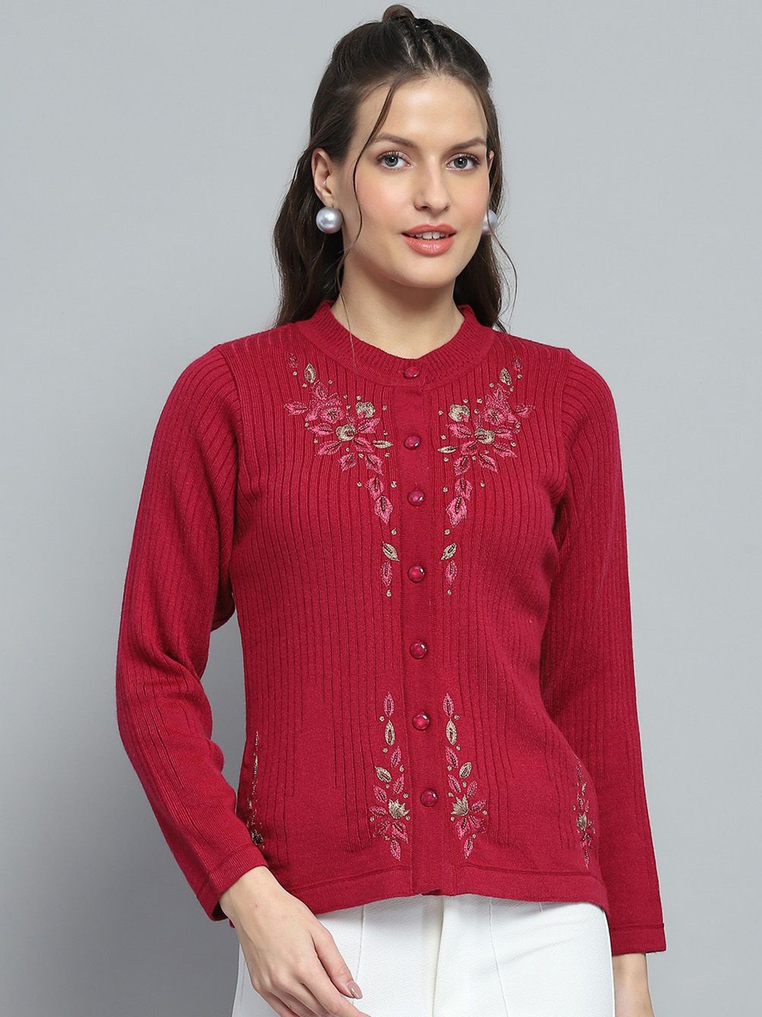 

Monte Carlo Women Woollen Cardigan with Embellished Detail, Maroon