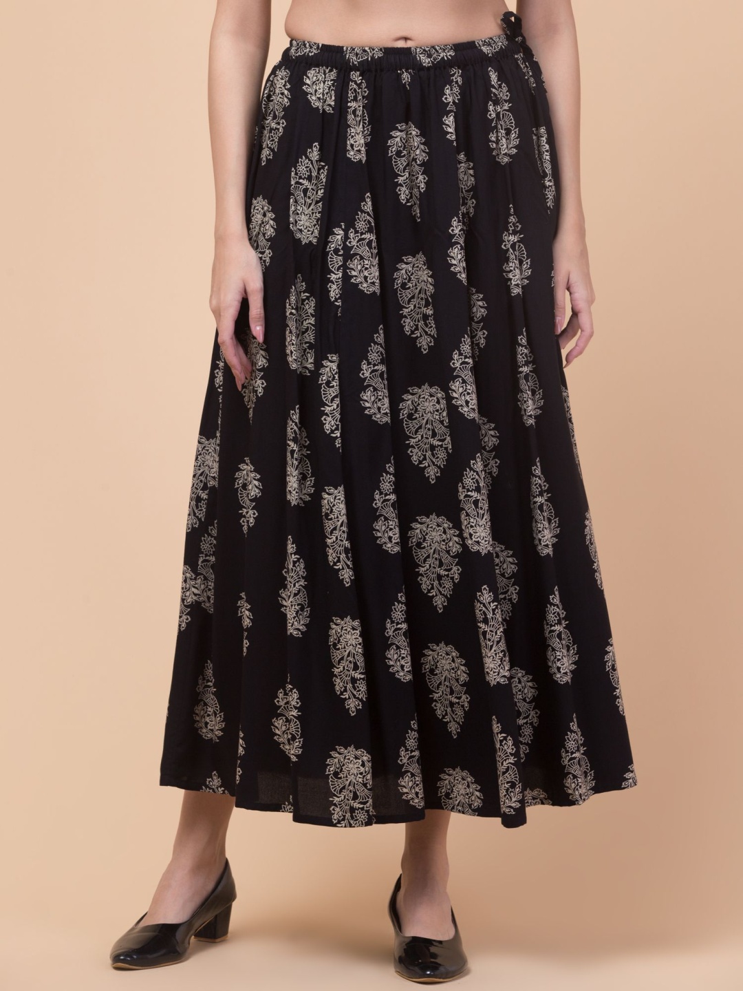 

Hive91 Printed A-Line Maxi Skirt, Black