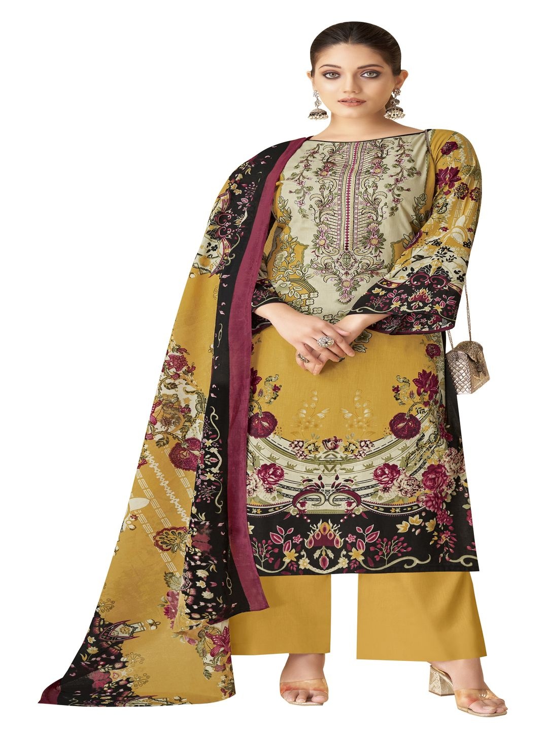 

DRAVINAM Trends Pure Cotton Unstitched Dress Material, Yellow