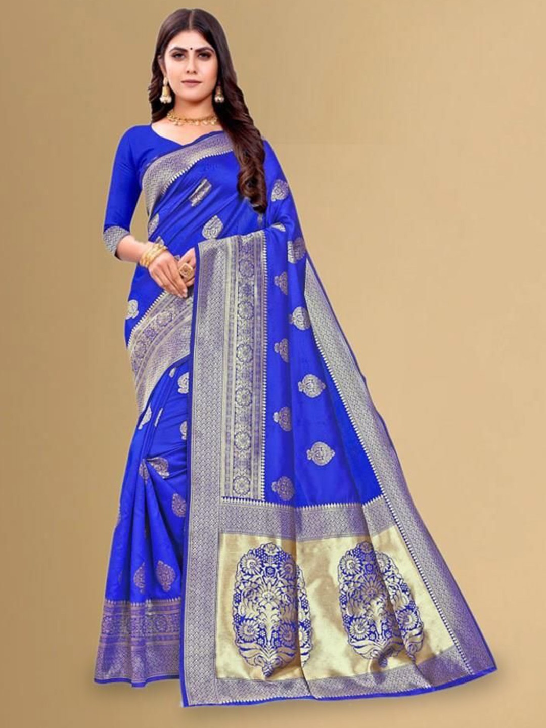 

Melok Woven Design Zari Silk Blend Banarasi Saree, Blue