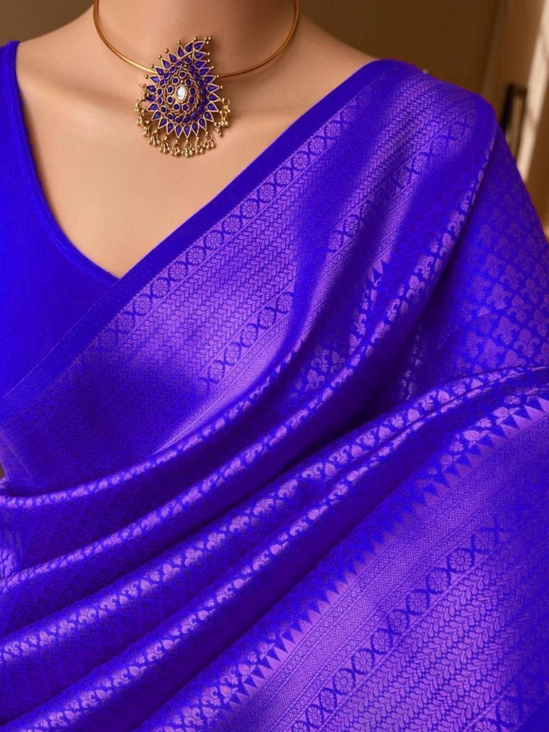 

Fashion Ritmo Woven Design Zari Pure Silk Saree, Blue