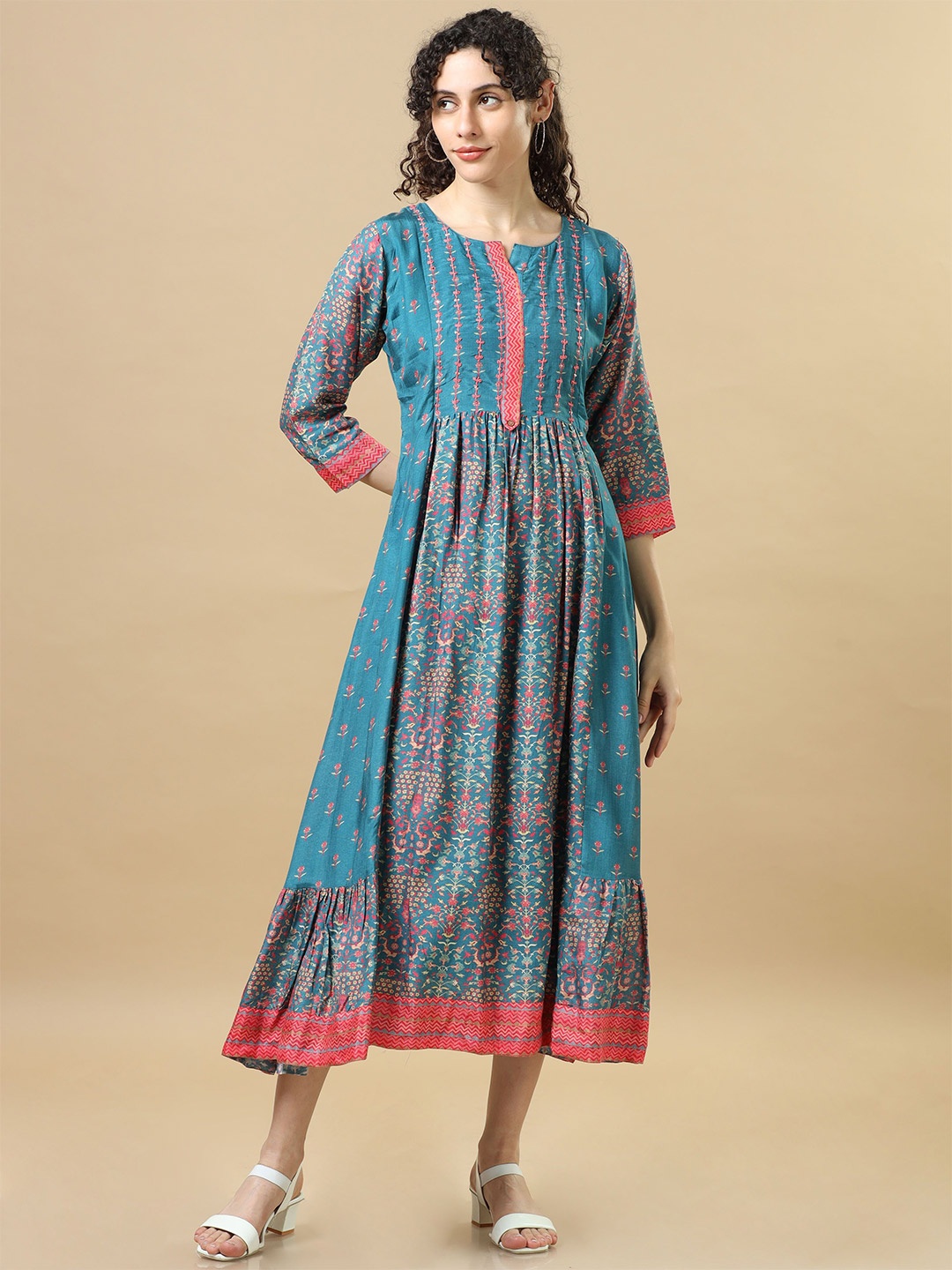 

Hassu's Ethnic Motifs Print Fit & Flare Midi Dress, Blue