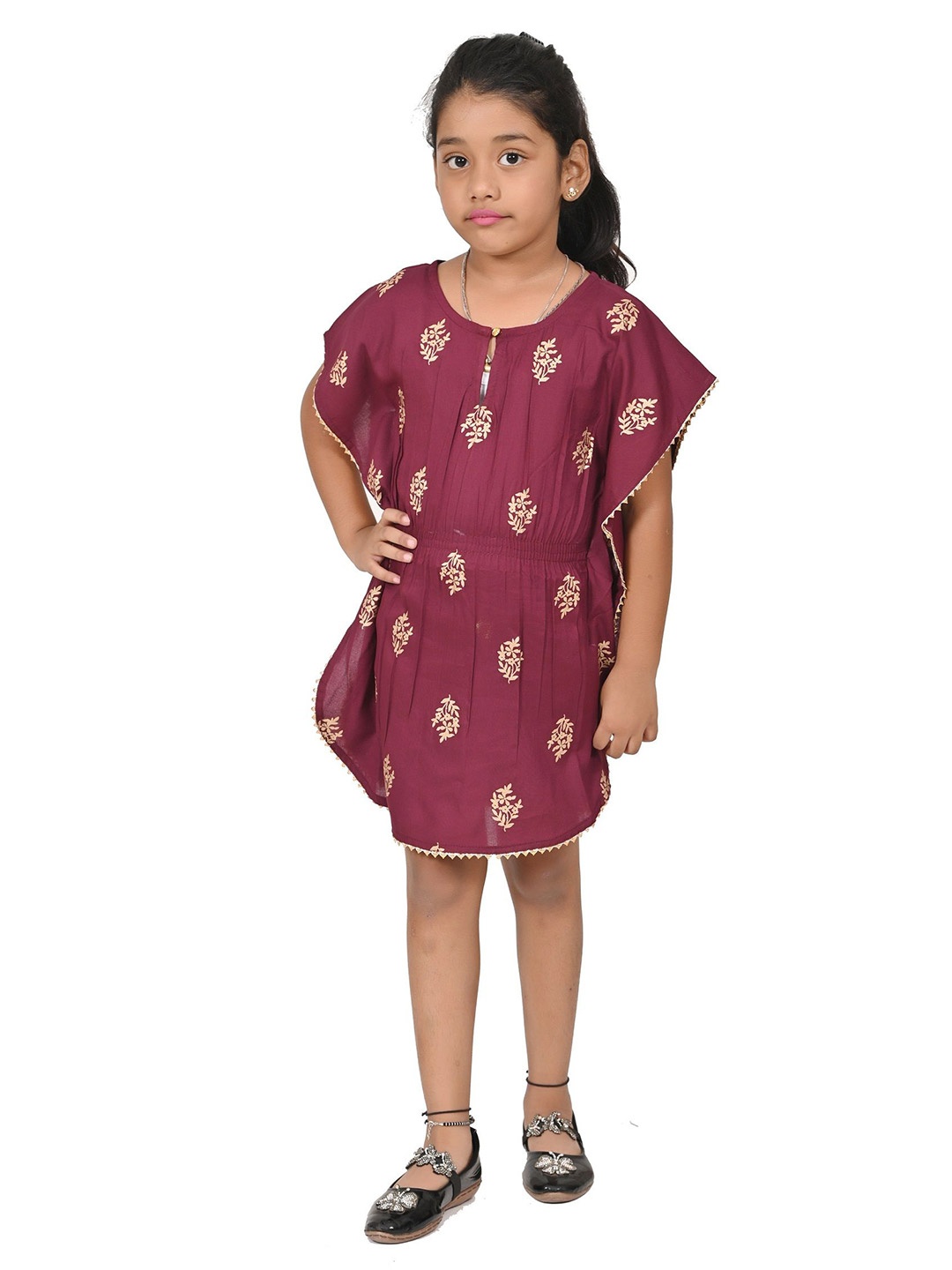 

Megha Overseas Floral Print Flutter Sleeve Blouson Crop Top, Maroon