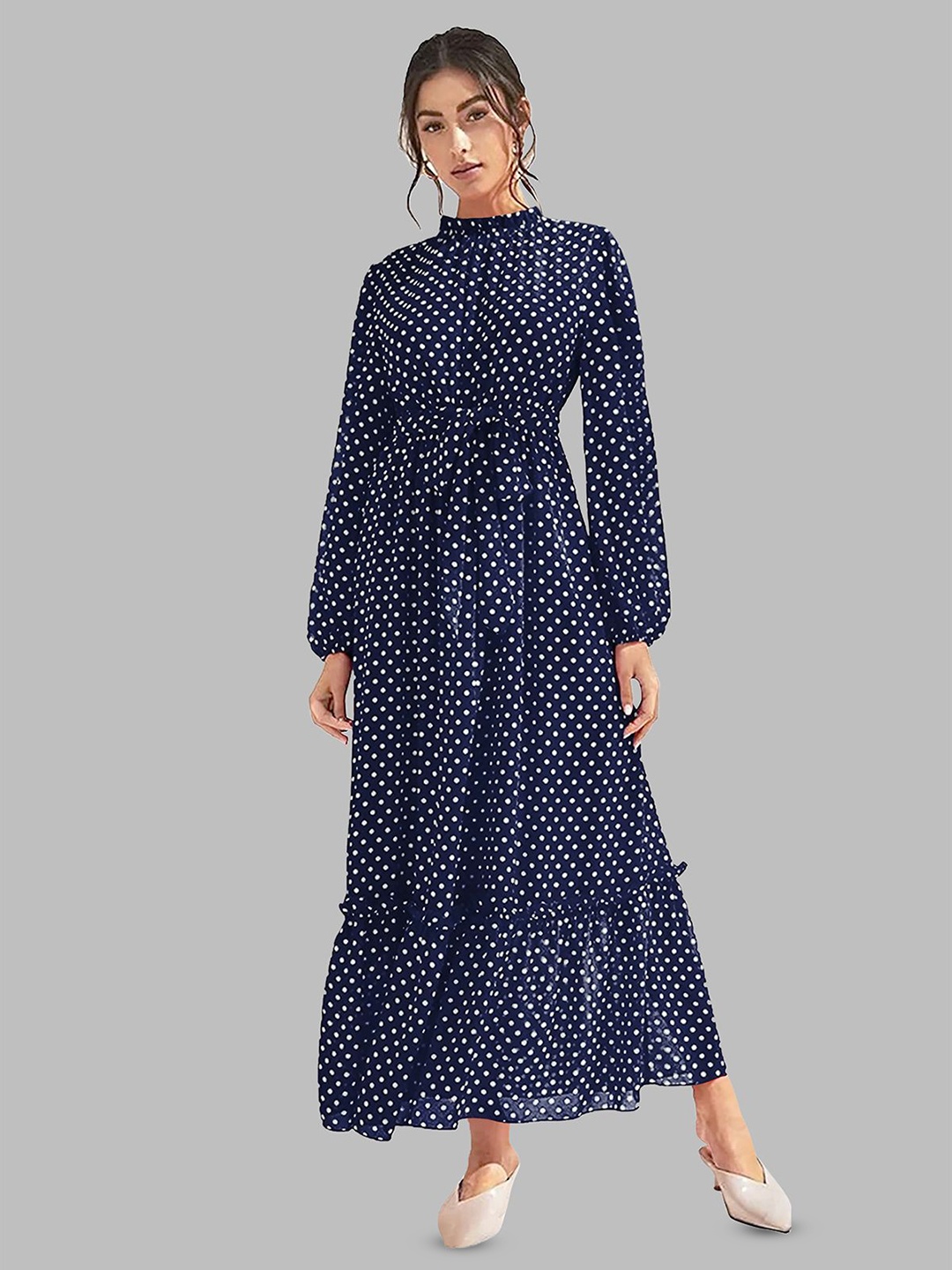 

DHUNKI Print Georgette Fit & Flare Maxi Dress, Navy blue