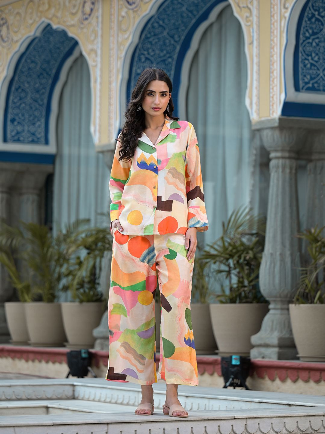 

BAESD Printed Long Sleeves Shirt With Trouser, Pink