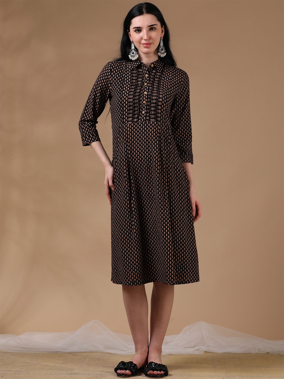 

Hassu's Print Tie-Up Neck A-Line Dress, Multi