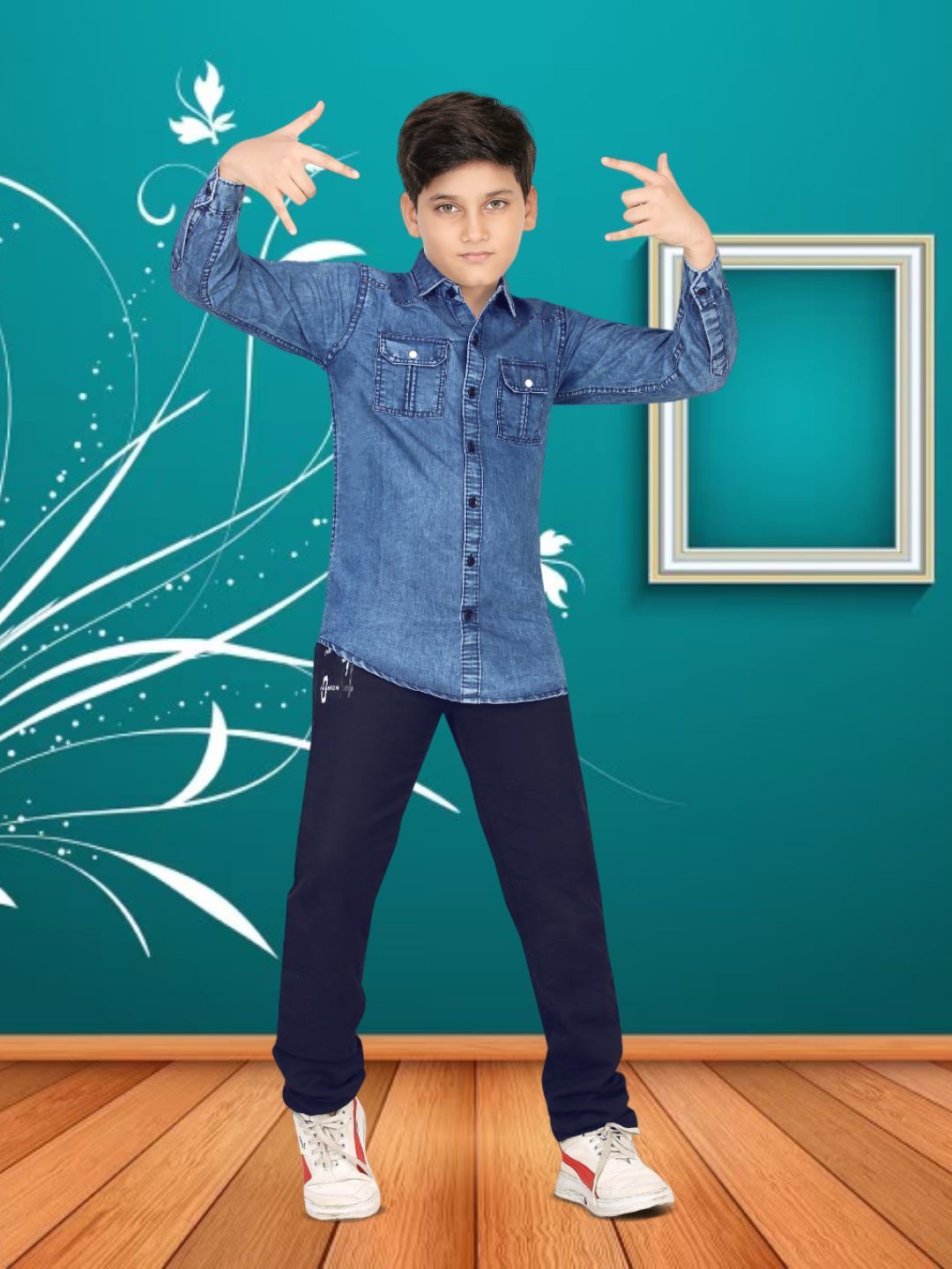 

FASHION GRAB Boys Classic Spread Collar Faded Denim Casual Shirt, Blue