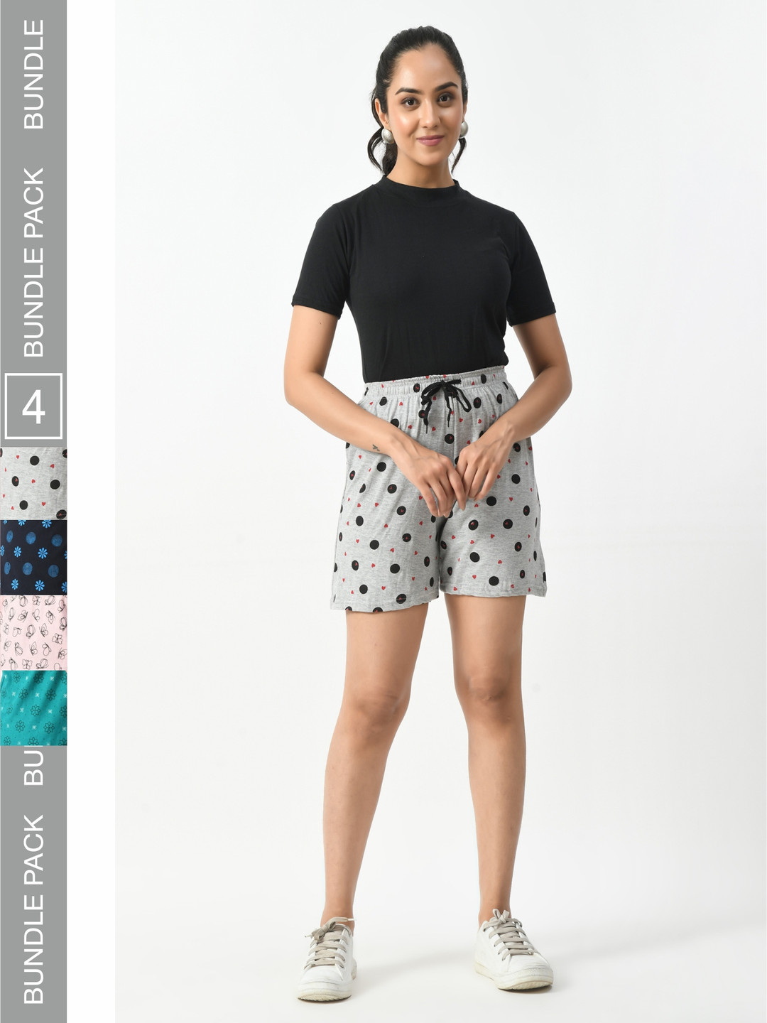 

BAESD Women Pack of 4 Graphic Printed High-Rise Cotton Shorts, Grey