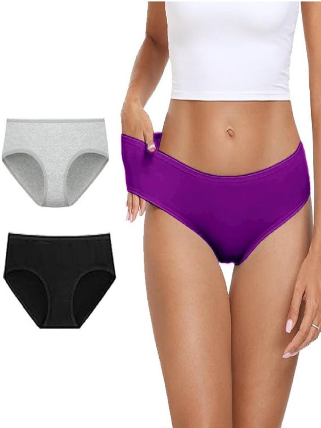 

Diving Deep Pack Of 3 Hipster Briefs DD214 G, B, Purple New Pant_ies_3 PC_4XL, Grey