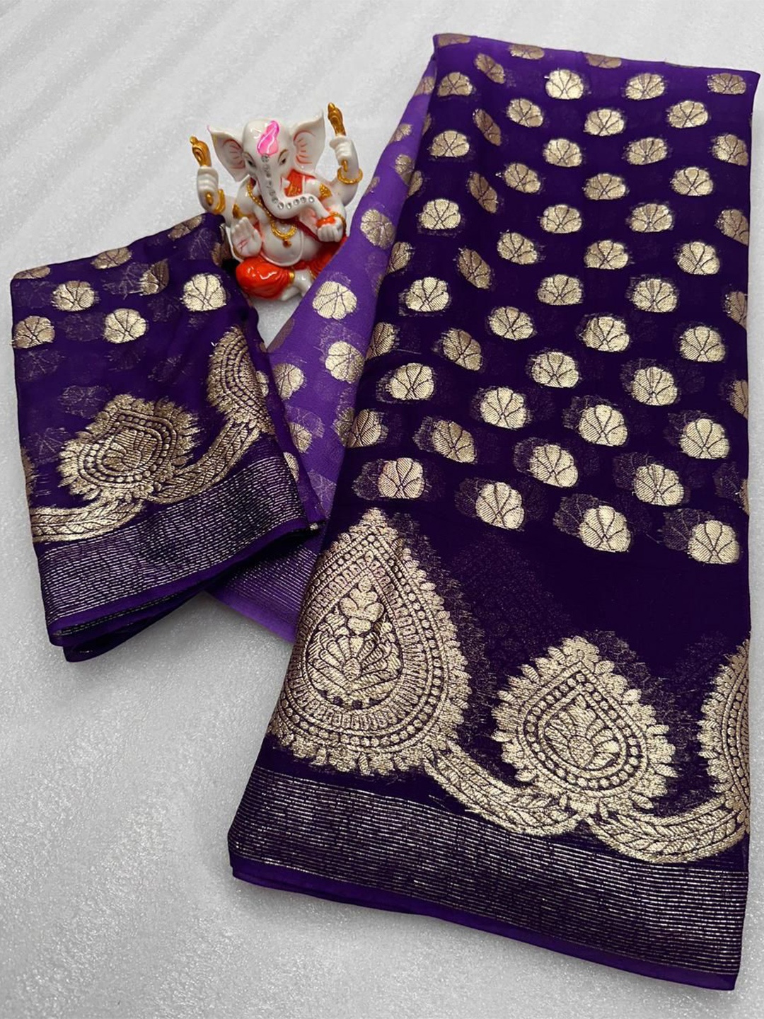 

PAYAL CREATION Woven Design Zari Pure Georgette Maheshwari Saree, Blue