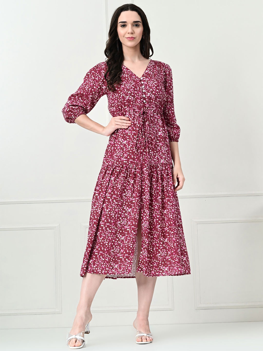 

Hencemade Floral Print Fit & Flare Midi Dress, Maroon