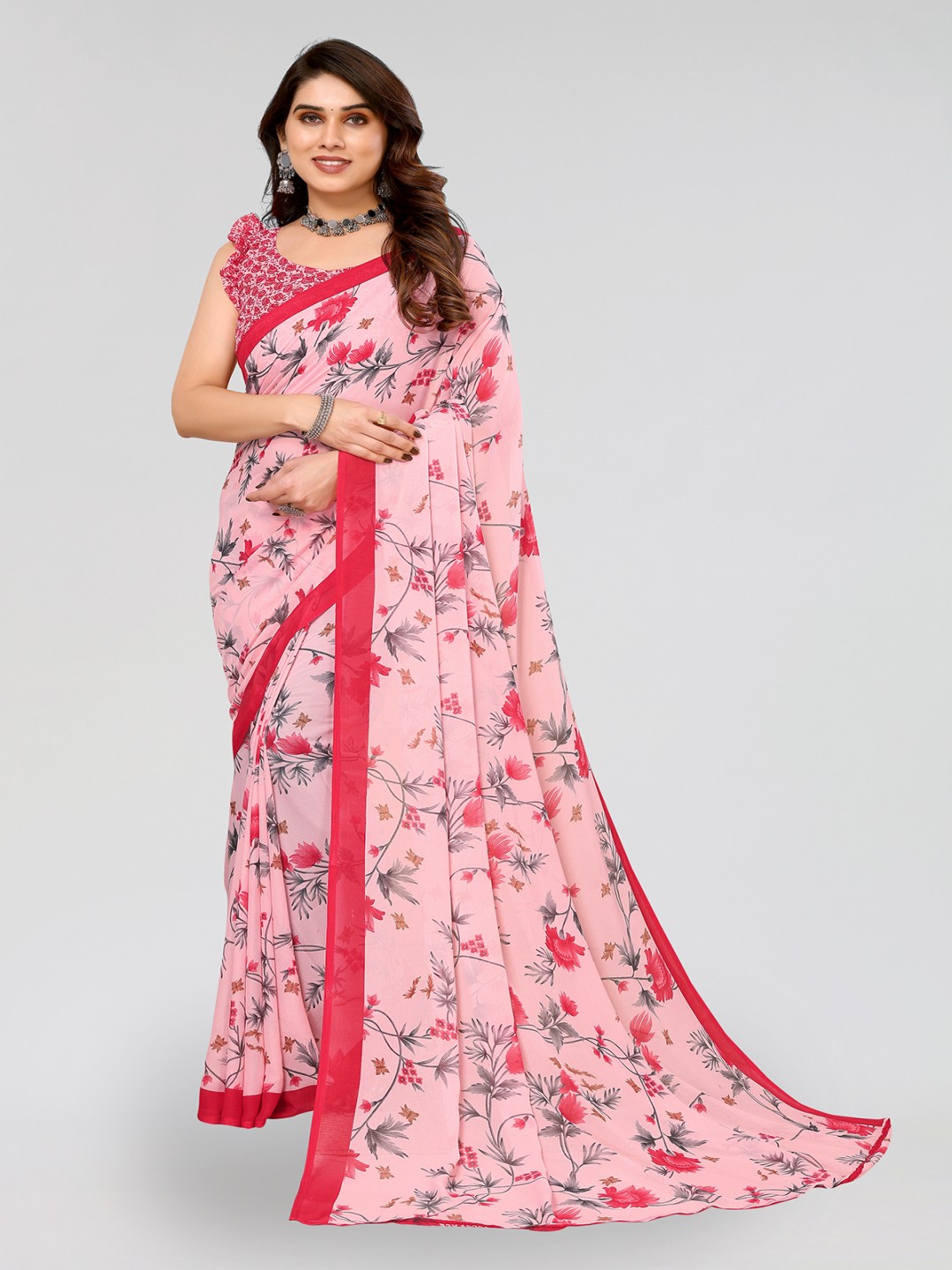 

ANAND SAREES Floral Saree, Red