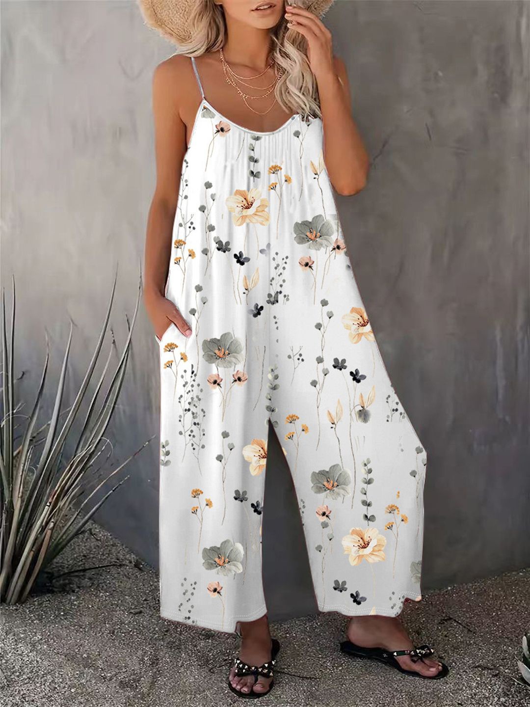 

StyleCast Printed Basic Jumpsuit, White