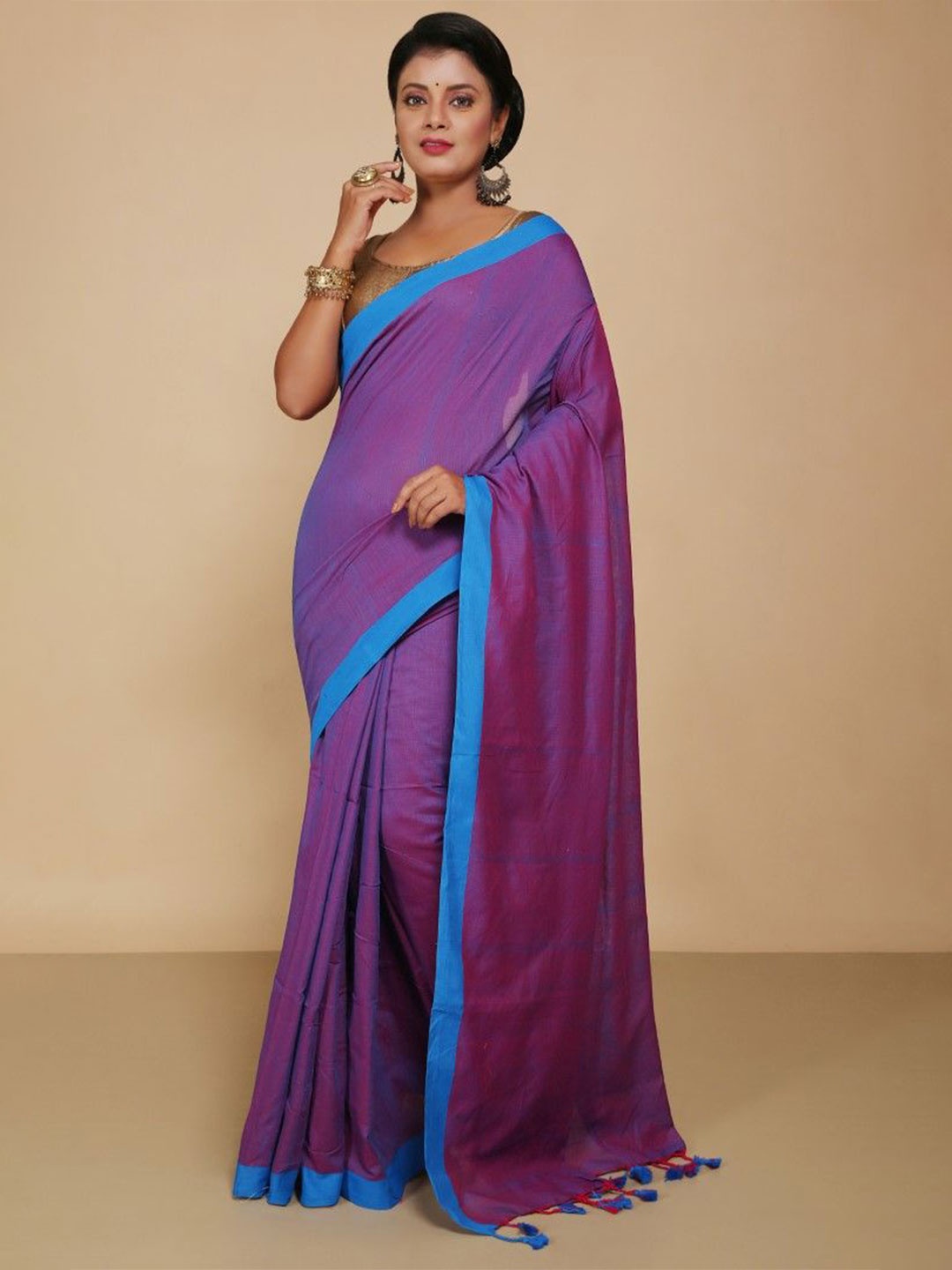 

BENGAL HANDLOOM Pure Cotton Taant Saree, Red