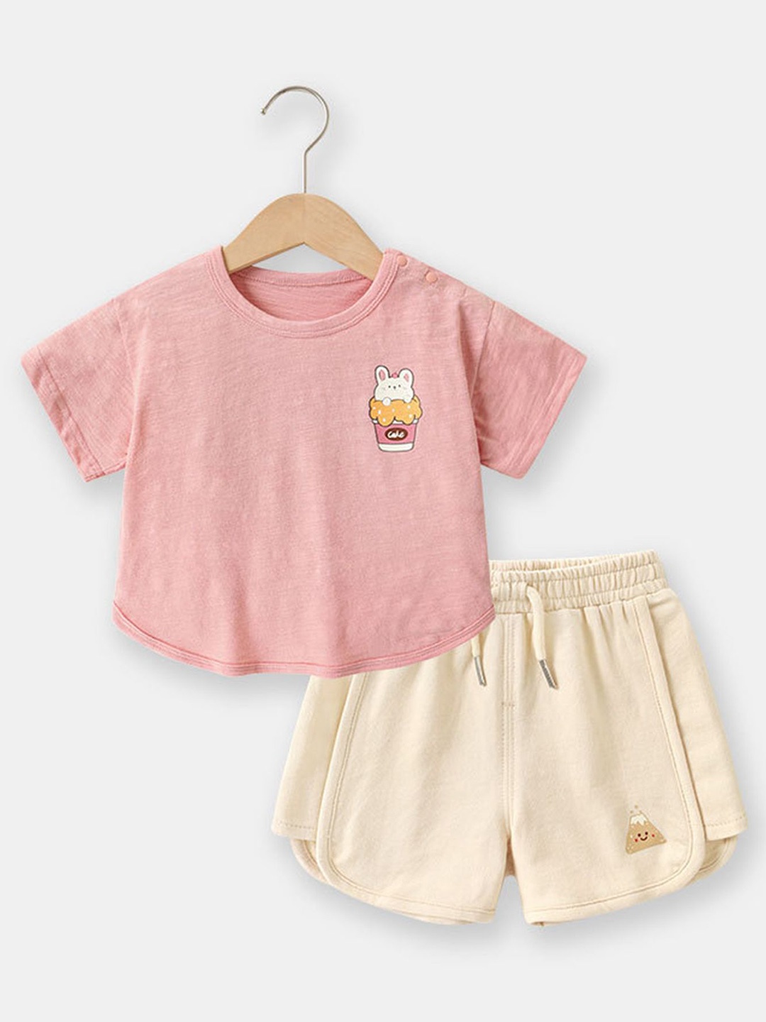 

LULU & SKY Girls Printed Pure Cotton T-Shirt With Shorts, Pink
