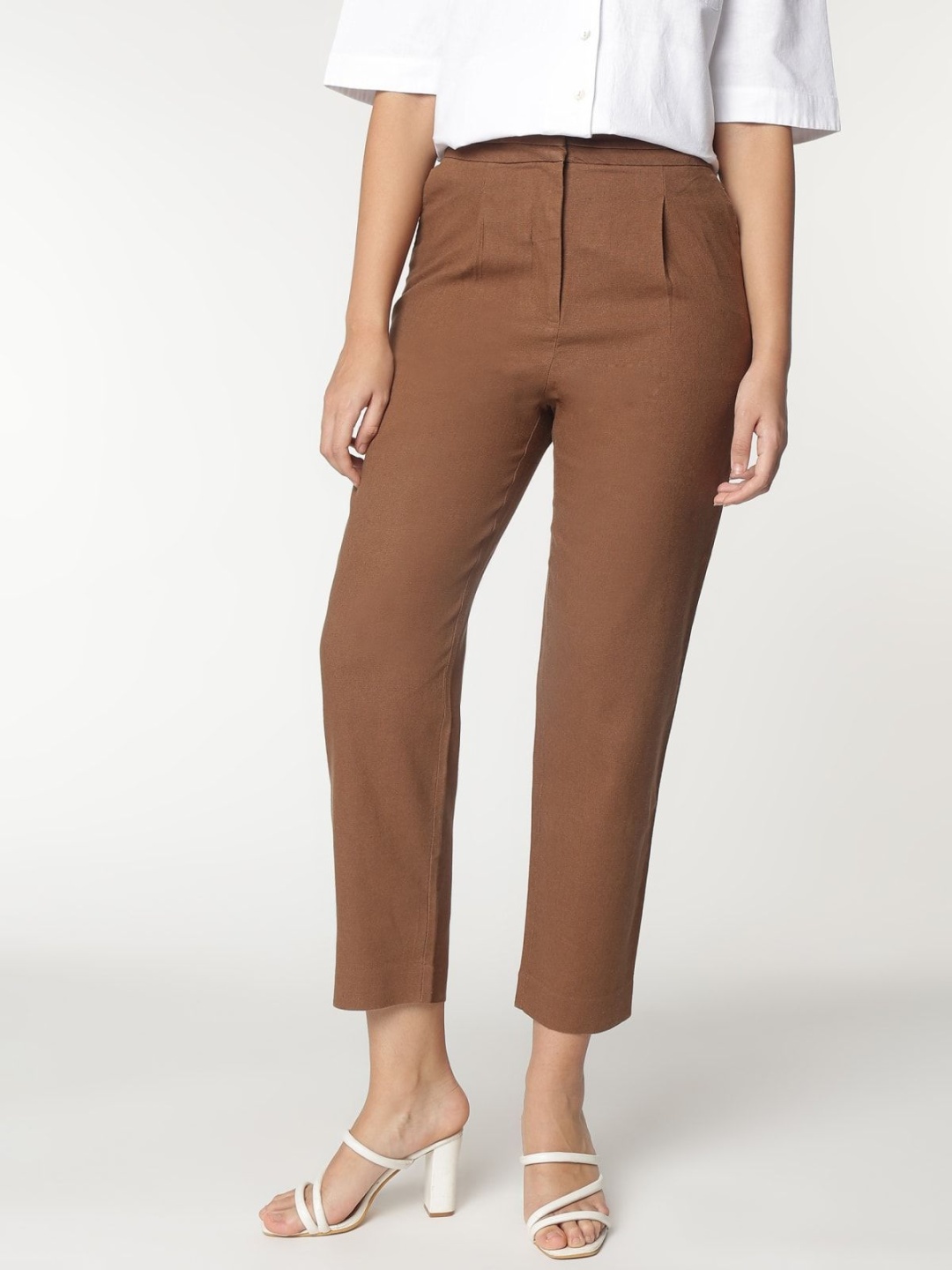 

Marks & Spencer Women High-Rise Trousers, Brown