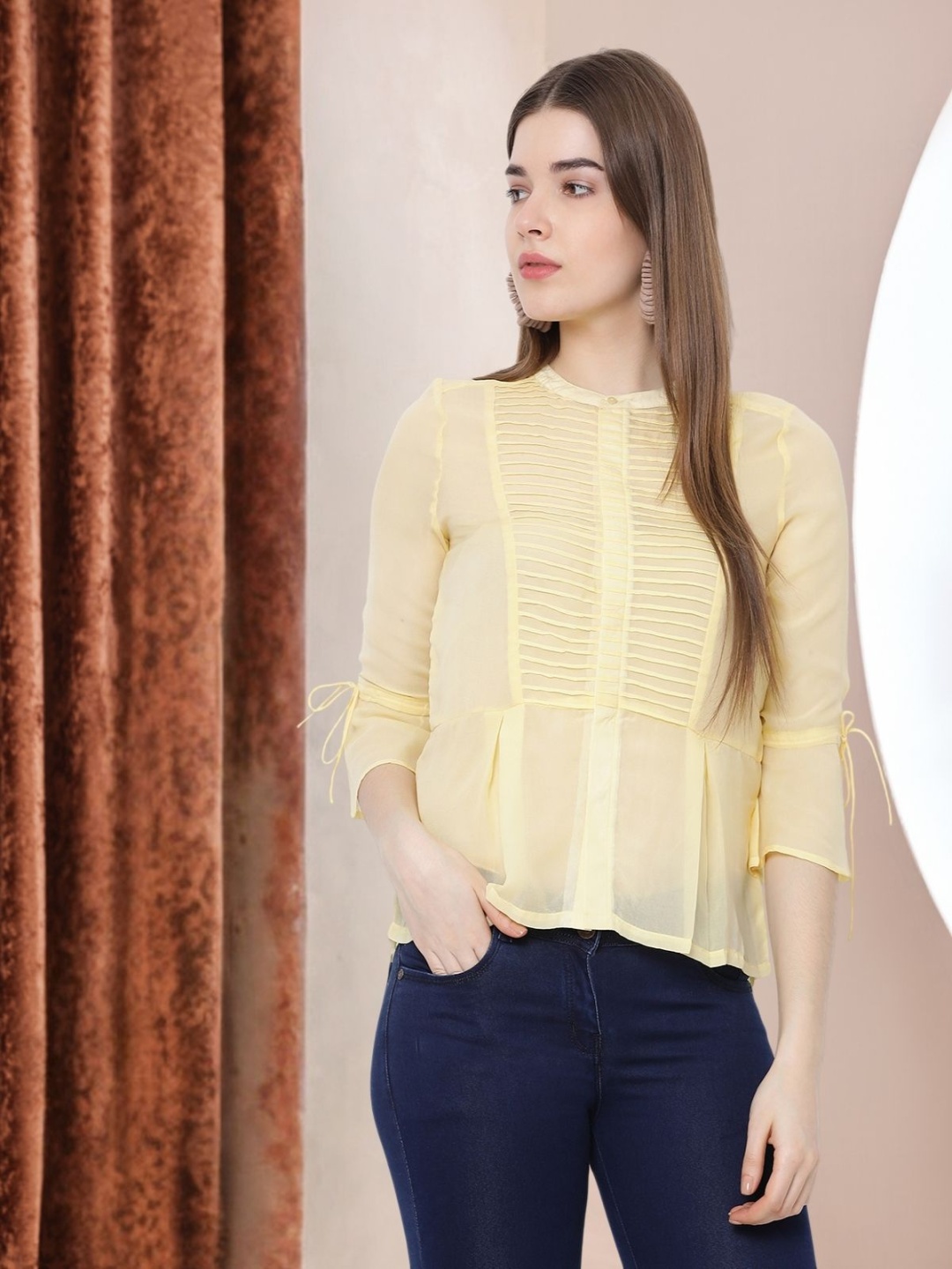 

Moda Elementi Self Design Shirt Style Top, Yellow