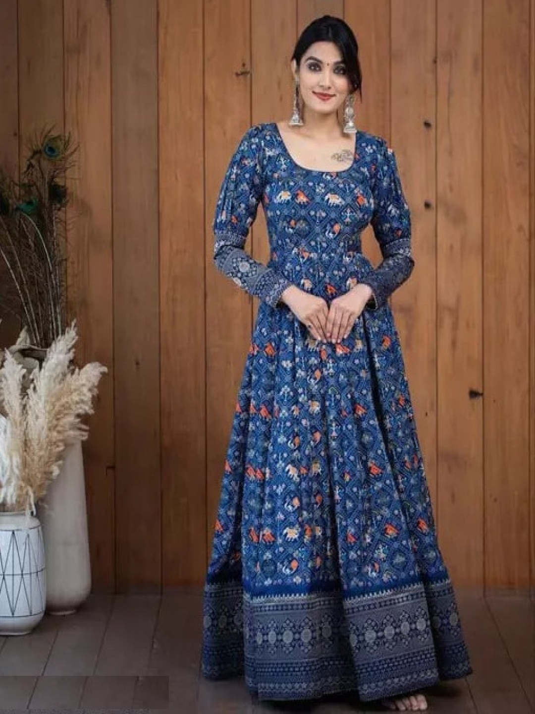 

Fashionuma Ethnic Motifs Printed Empire Maxi Kurta, Blue