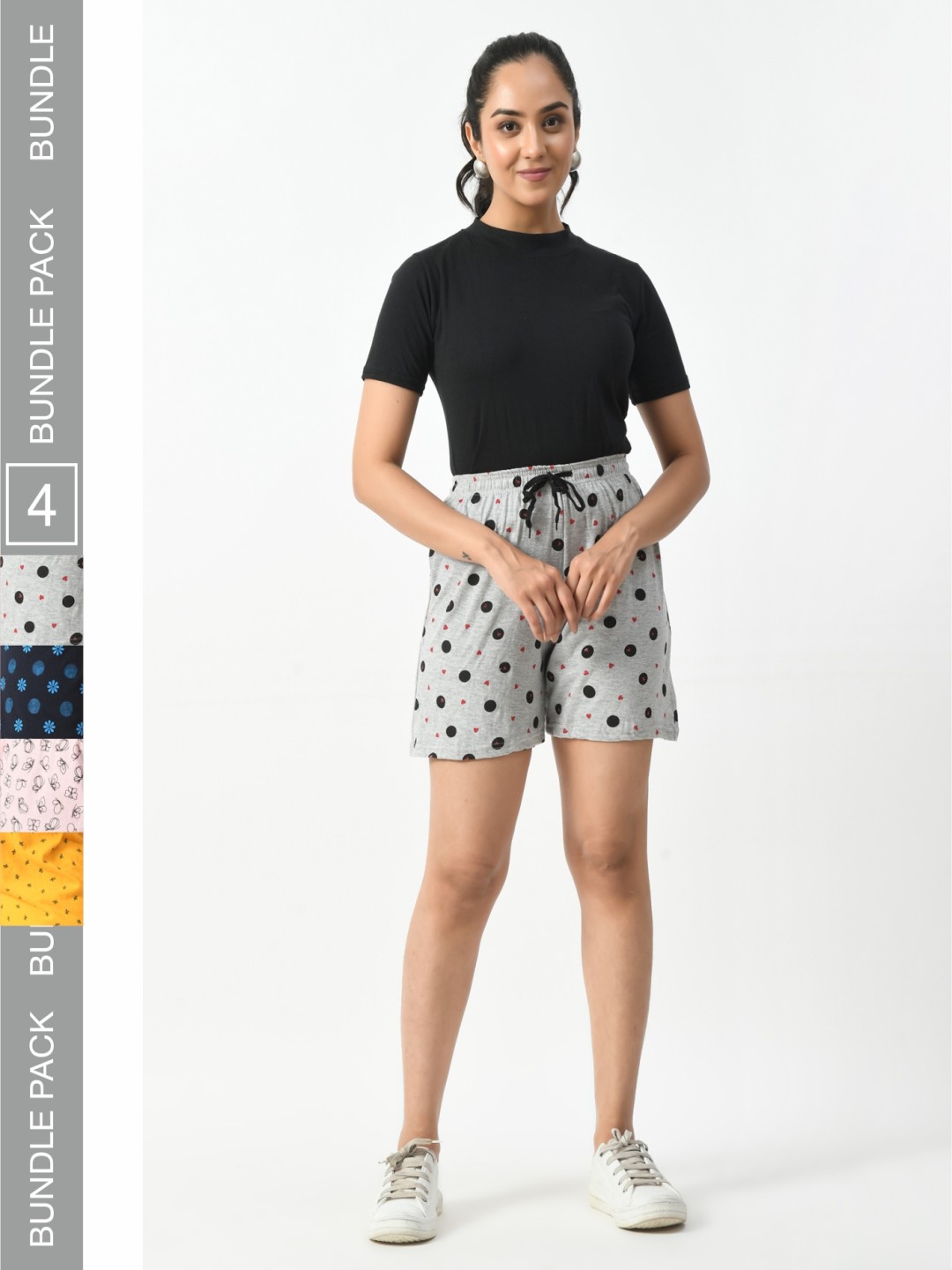 

BAESD Women Pack Of 4 Printed High-Rise Cotton Hotpant Shorts, Grey