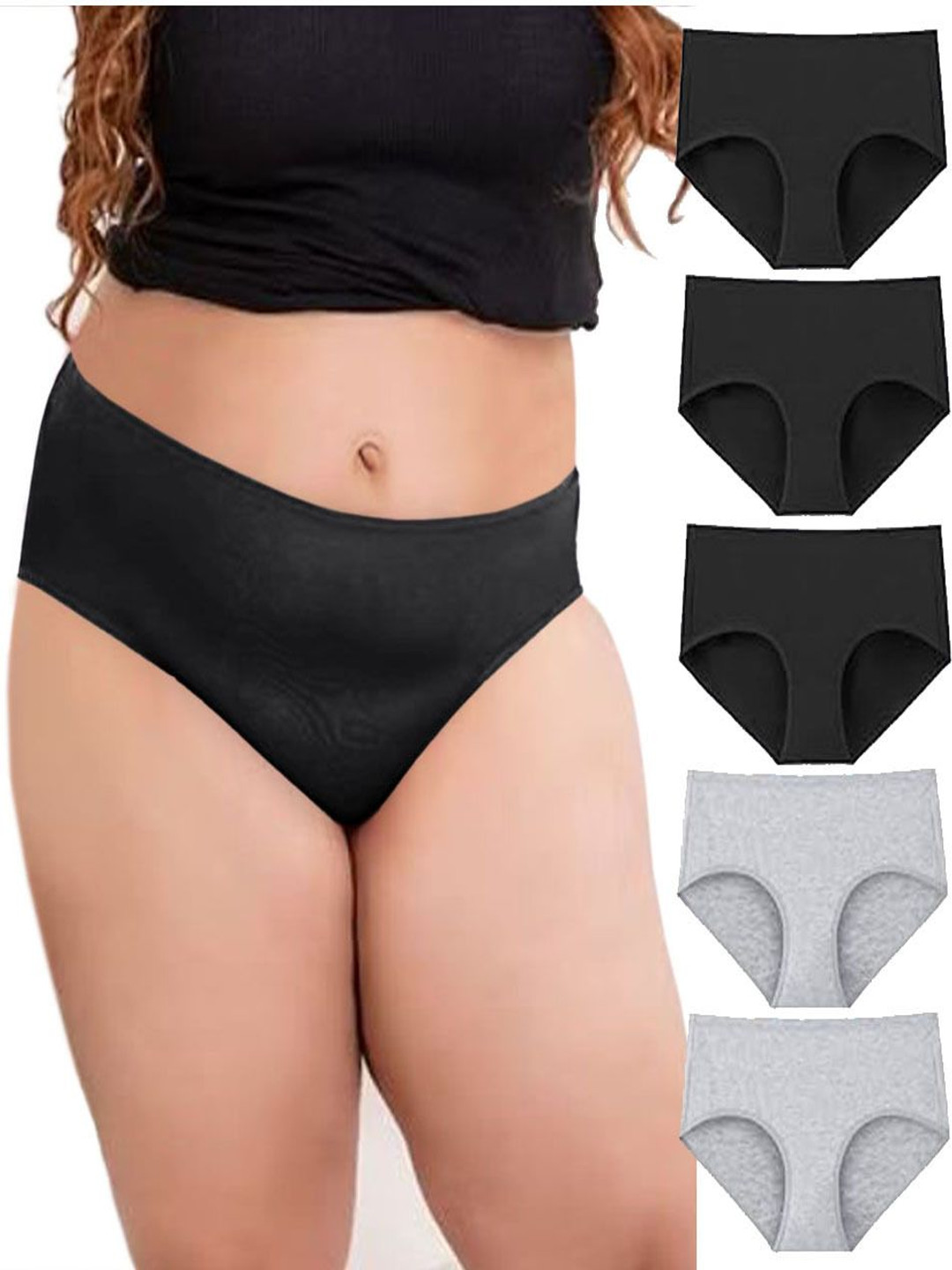 

Diving Deep Pack Of 5 Cotton Hipster Briefs DD266 B3, G2 New Pant_ies_5 PC_XL, Black
