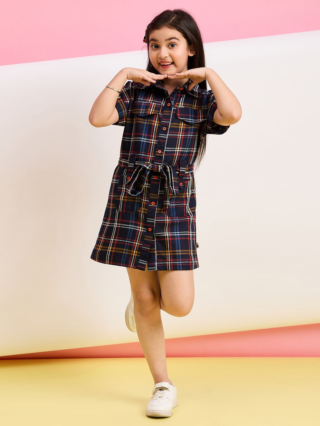 

Stylo Bug Checked A-Line Dress, Navy blue
