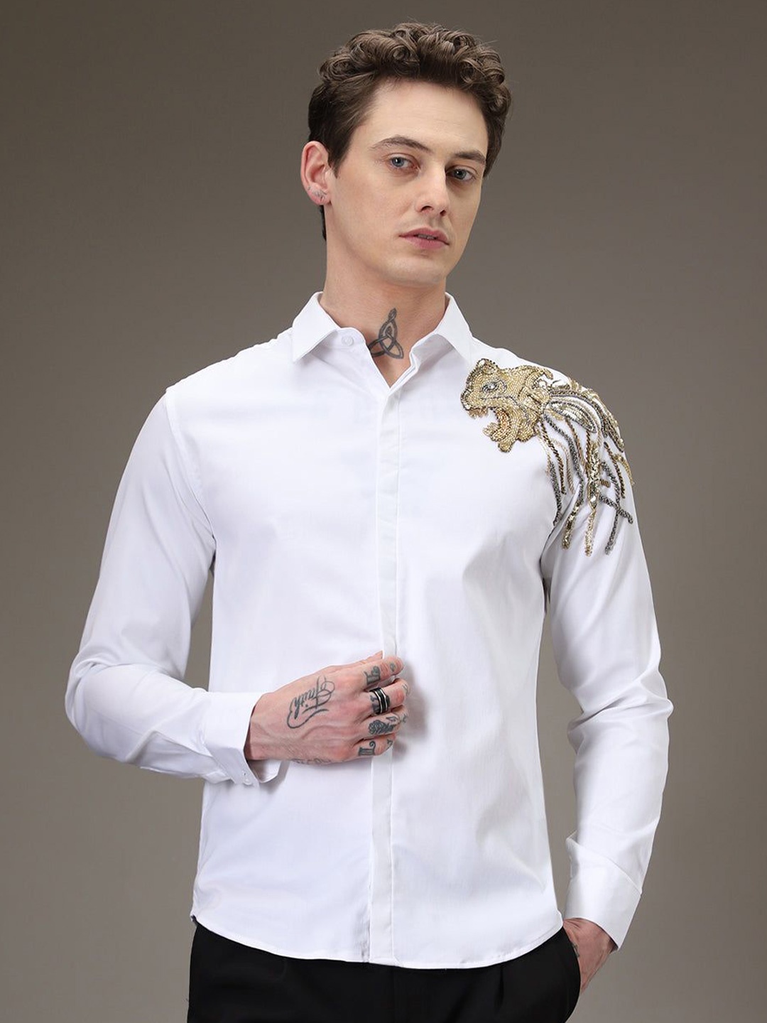 

Banana Club Men Classic Slim Fit Opaque Party Shirt, White