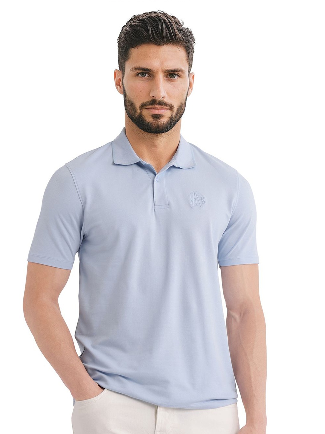 

RARE RABBIT Men Solid Polo Collar Cotton T-shirt, Blue