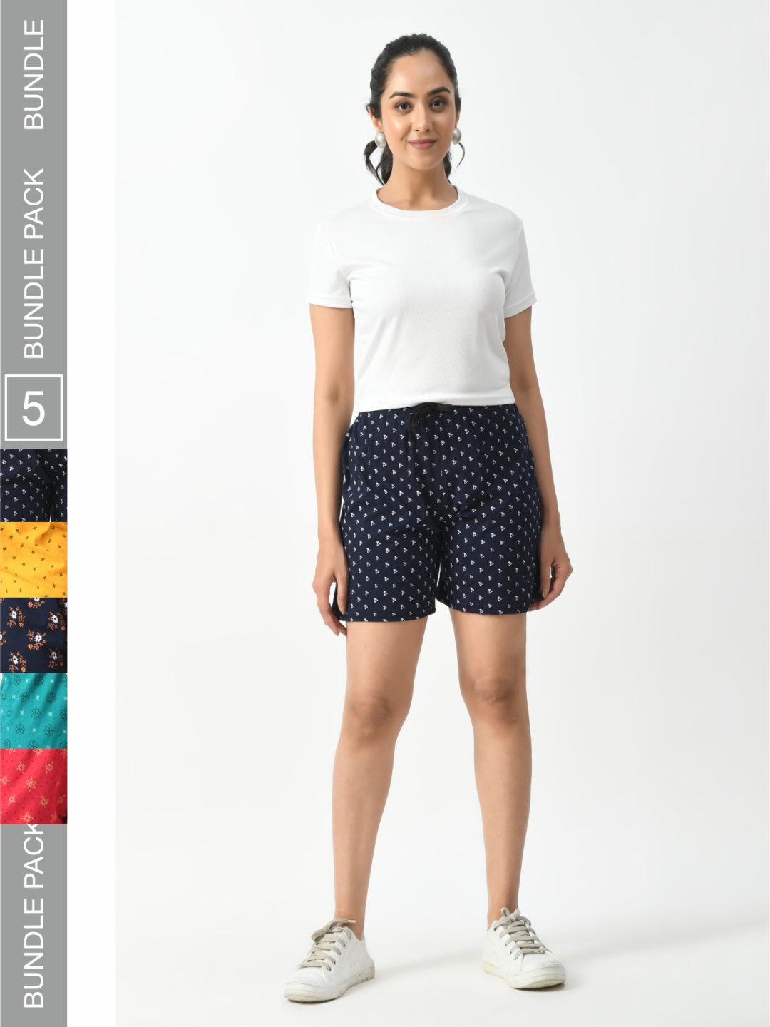 

BAESD Women Pack of 5 Floral Printed High-Rise Cotton Shorts, Navy blue