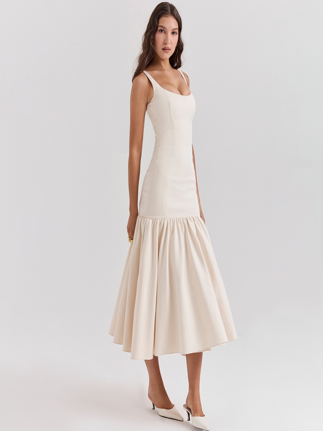 

bebe Drop-Waist Midi Dress, Off white