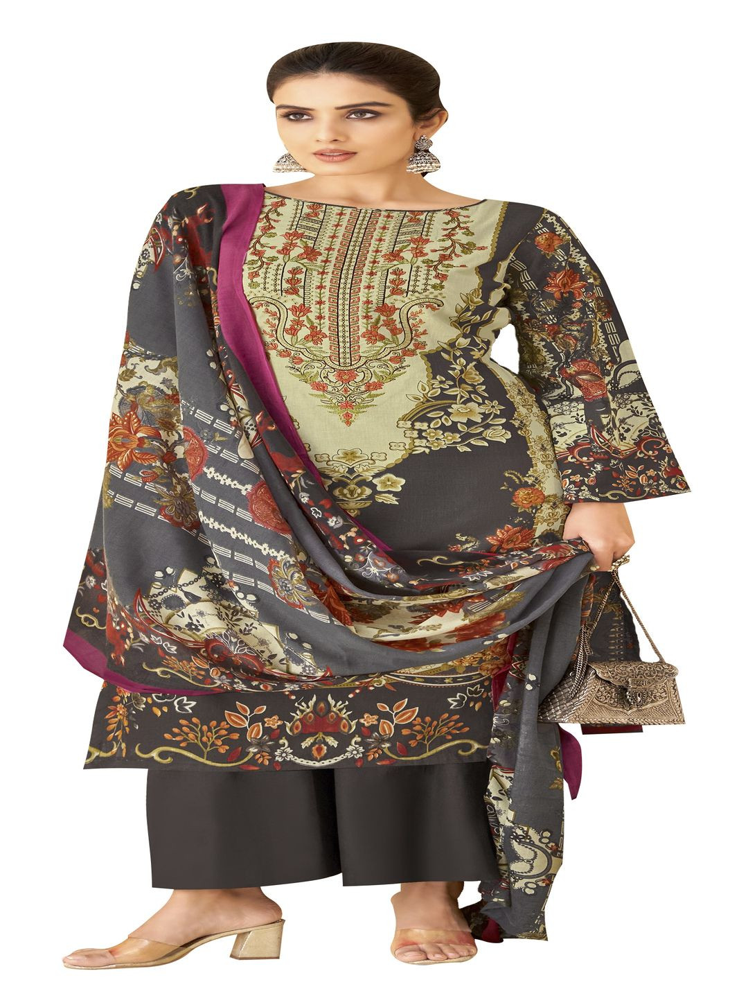 

DRAVINAM Trends Pure Cotton Unstitched Dress Material, Black