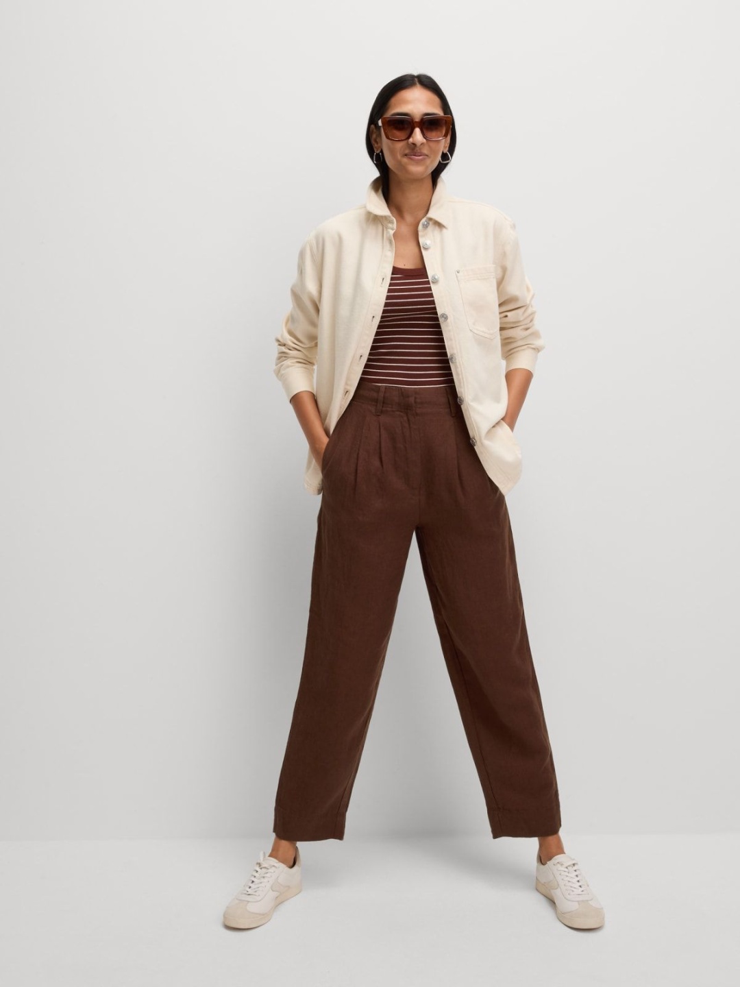 

Marks & Spencer Women Tapered Fit High-Rise Trousers, Brown