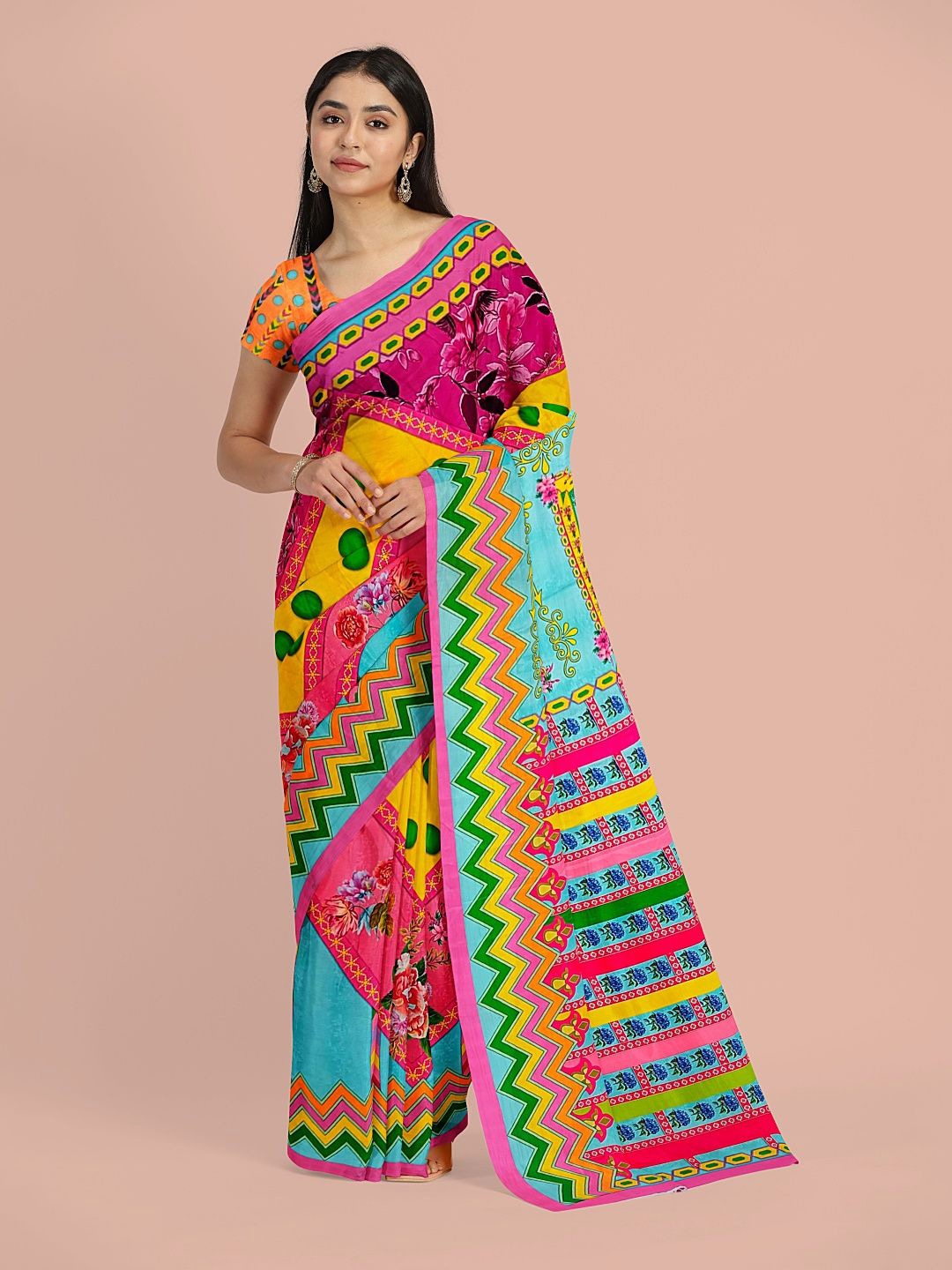 

Avyay Creation Printed Silk Crepe Designer Saree, Yellow