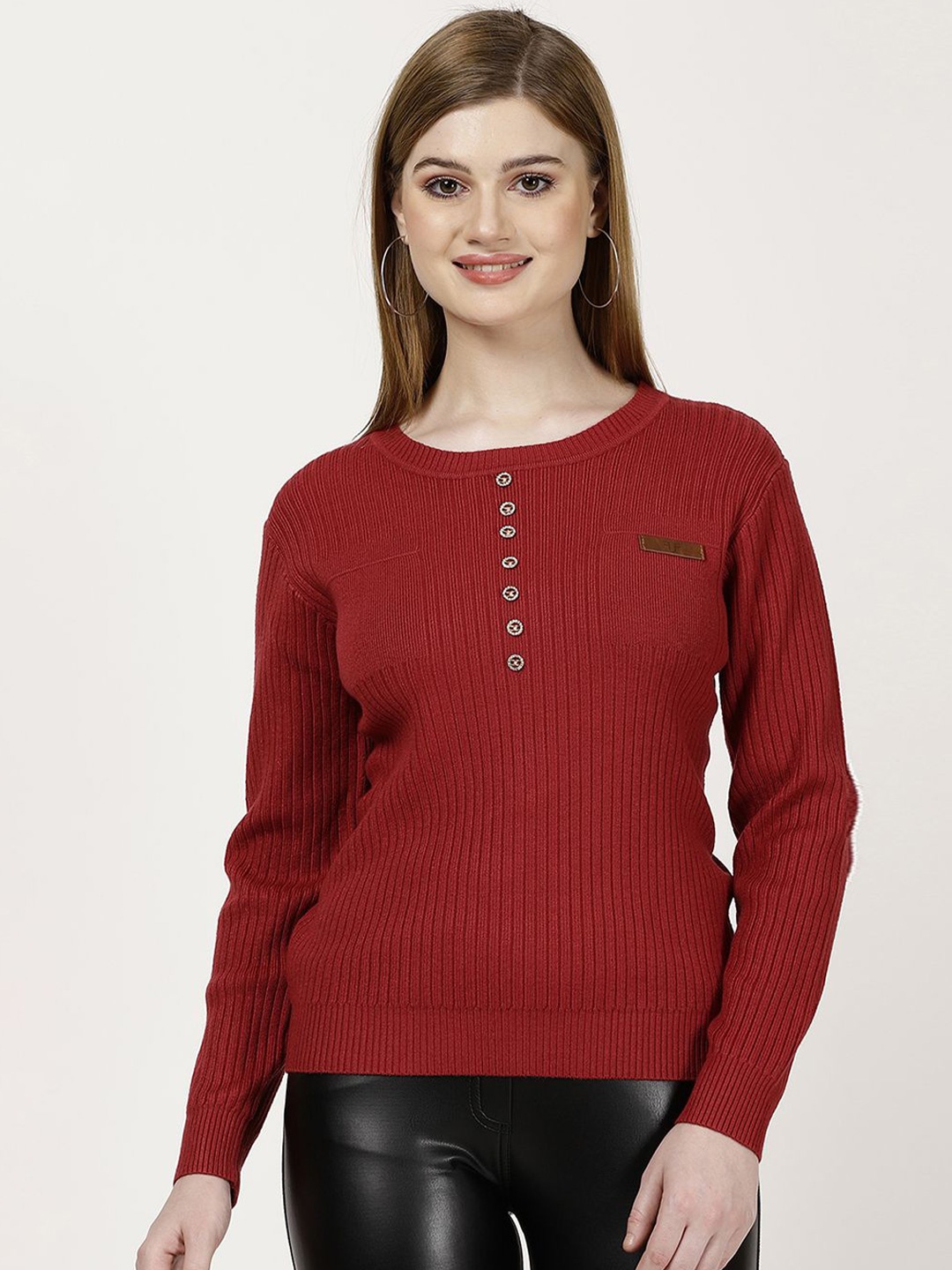 

FUTURO Women Striped Pullover with Embellished Detail, Maroon