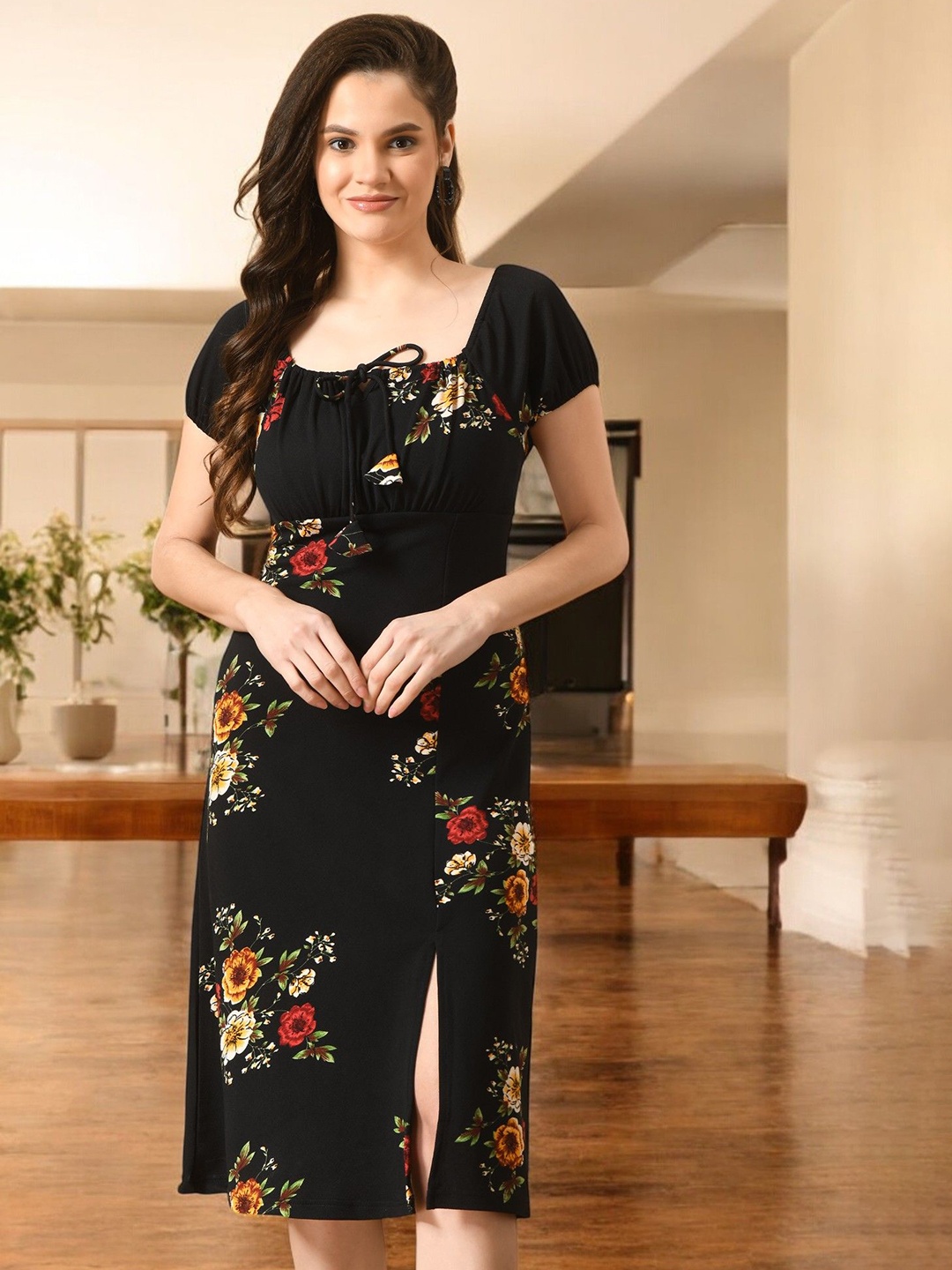 

BAESD Floral Print Bodycon Dress, Black