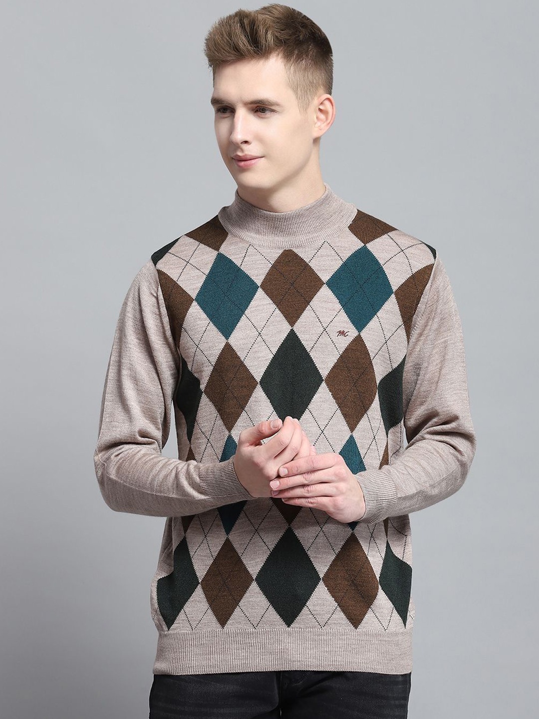 

Monte Carlo Men Chevron Printed Woollen Pullover, Brown