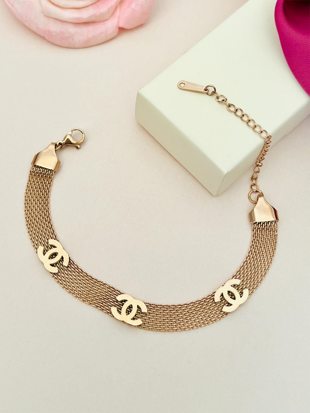 

ABDESIGNS Women Brass Handcrafted Rose Gold-Plated Wraparound Bracelet