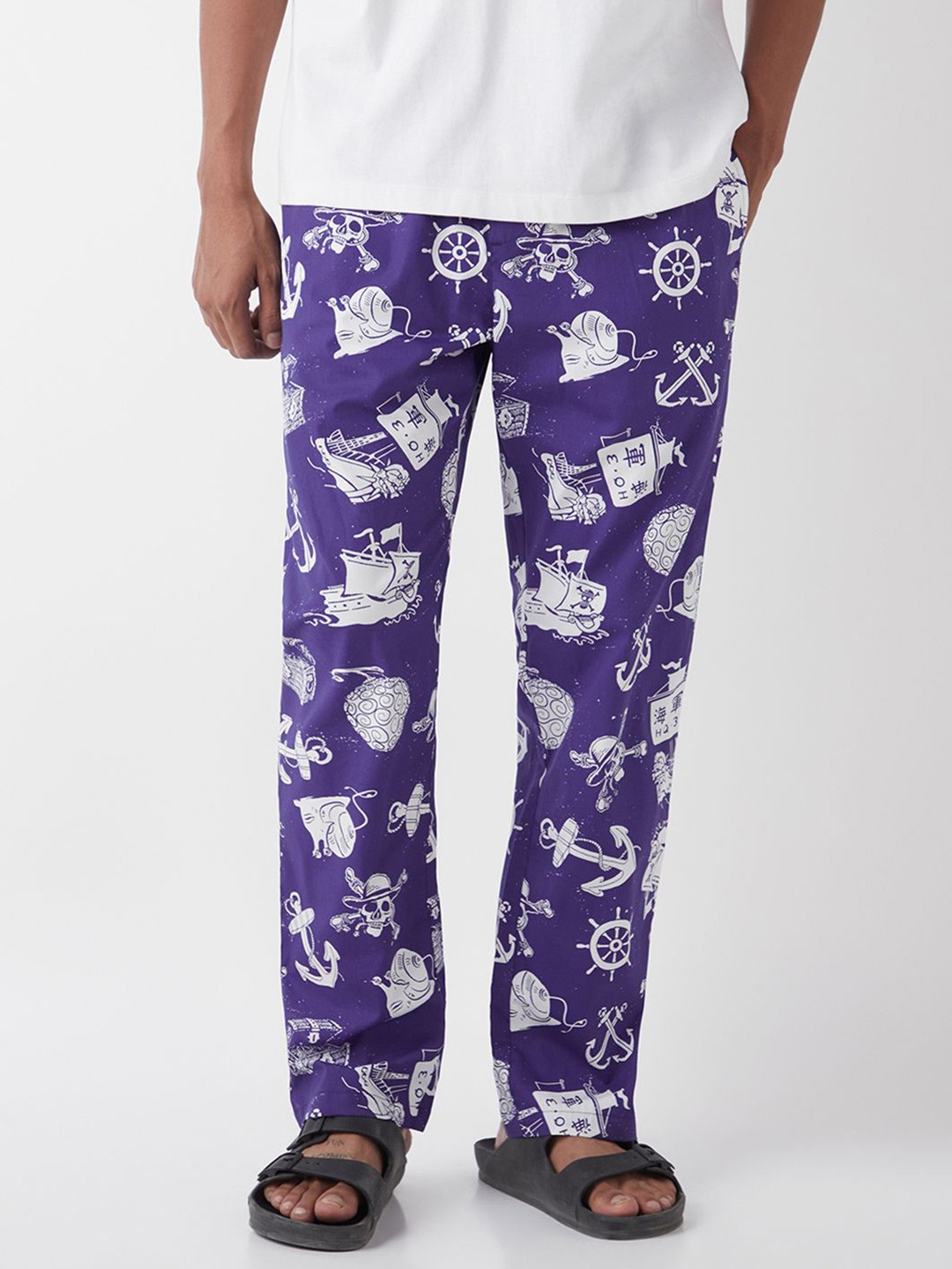 

Bewakoof Men's All Over Printed Pure Cotton Lounge Pants, Blue