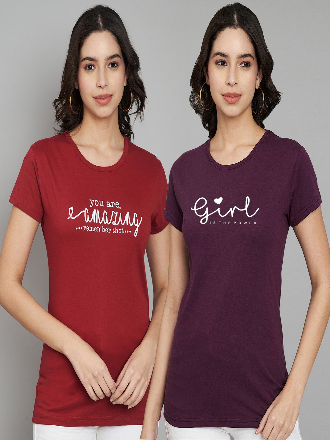 

Trend Level Pack Of 2 Typography Printed Pure Cotton T-shirts, Maroon