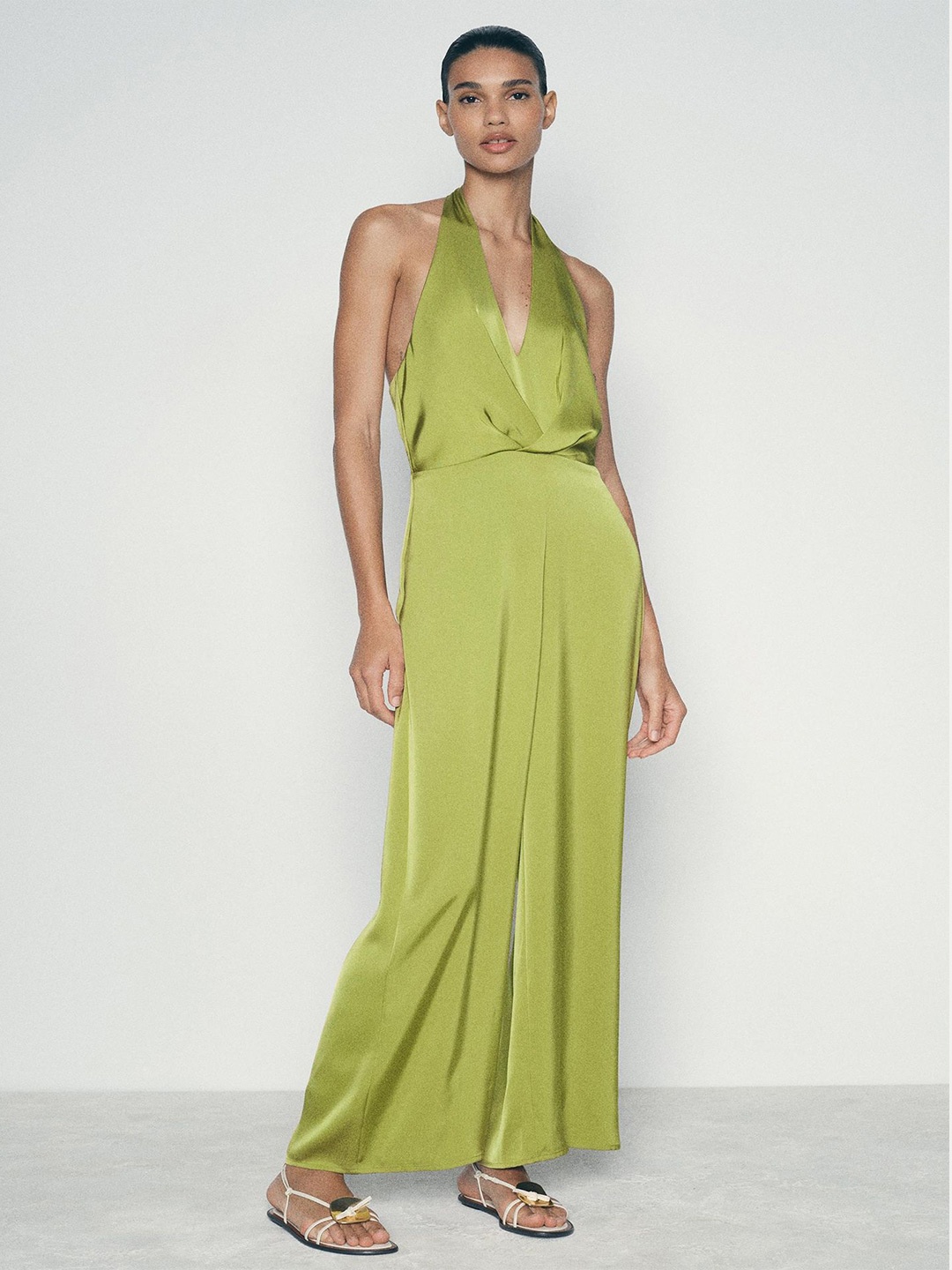 

LULU & SKY Halter Neck Basic Jumpsuit, Green