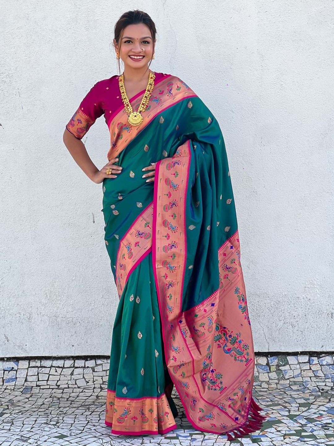 

Suha Art Silk Paithani Saree, Green