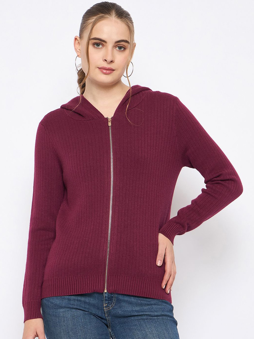 

Madame Women Striped Cardigan, Maroon