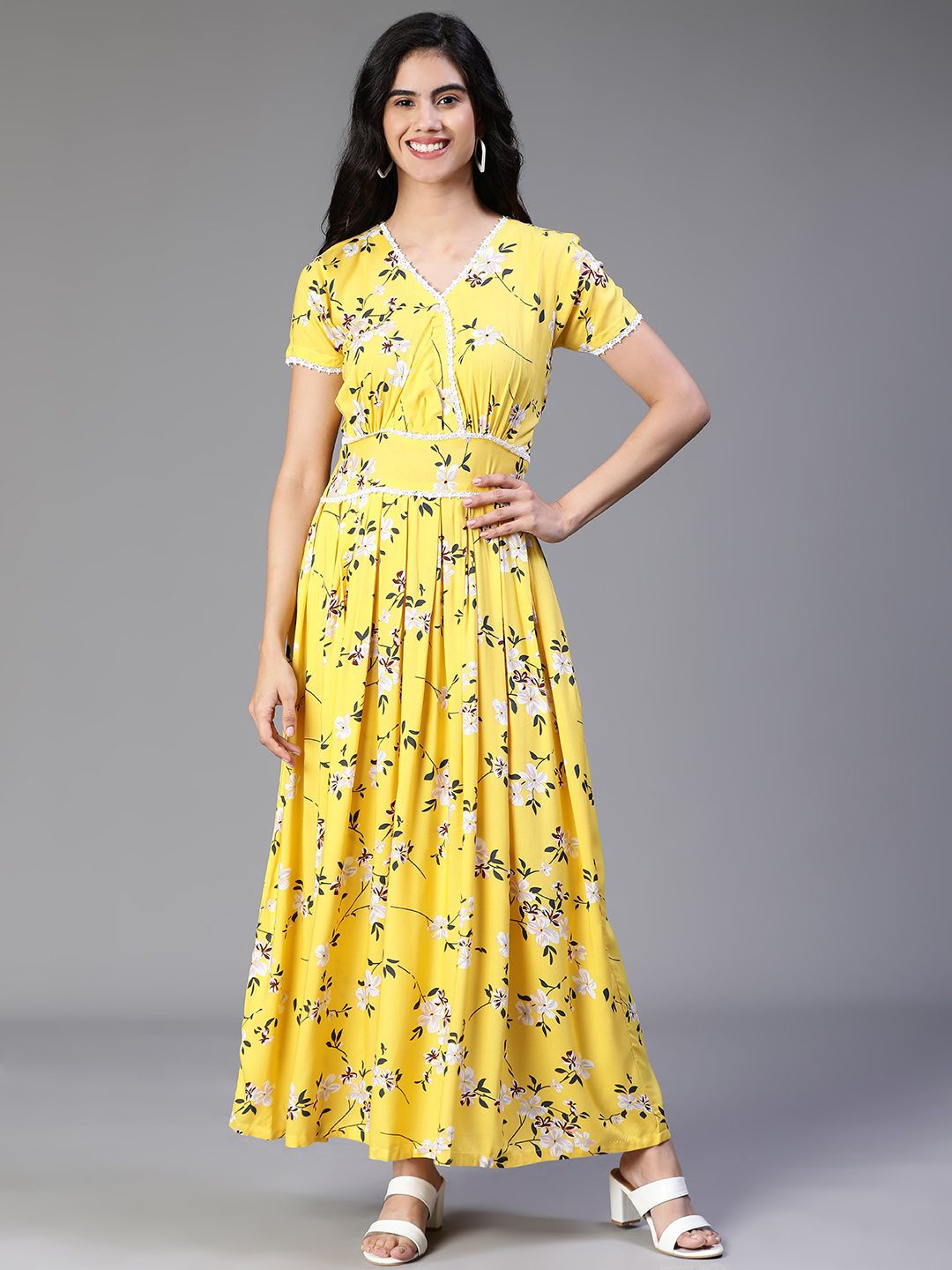 

VEGAL Print Fit & Flare Dress, Yellow