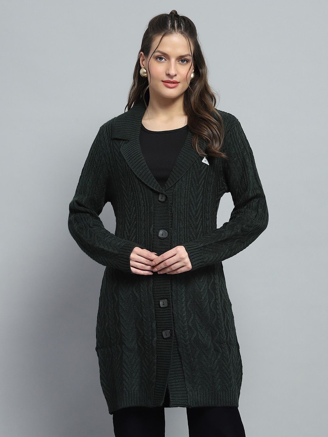 

Monte Carlo Women Woollen Longline Cardigan, Green