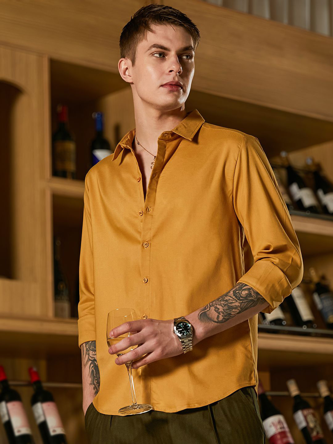 

Campus Sutra Men Comfort Spread Collar Solid Casual Shirt, Mustard