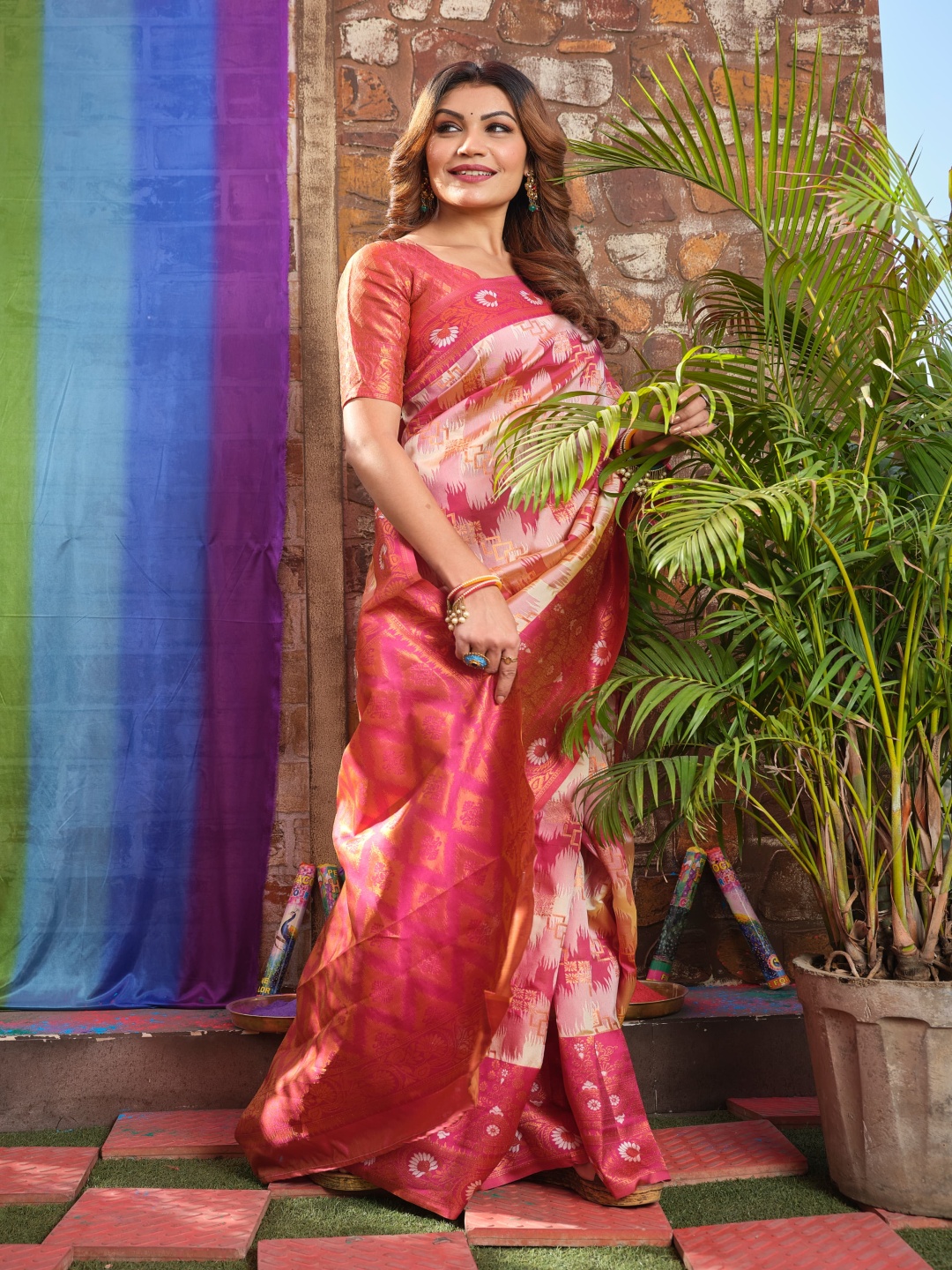 

KALINI Woven Design Zari Pure Silk Banarasi Saree, Cream