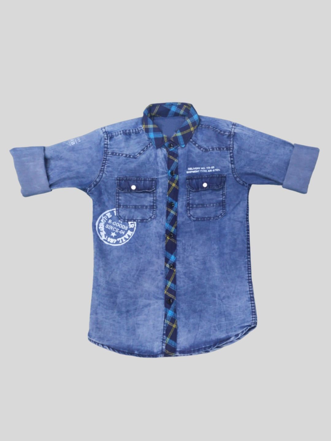 

FASHION GRAB Boys Classic Spread Collar Faded Denim Casual Shirt, Blue